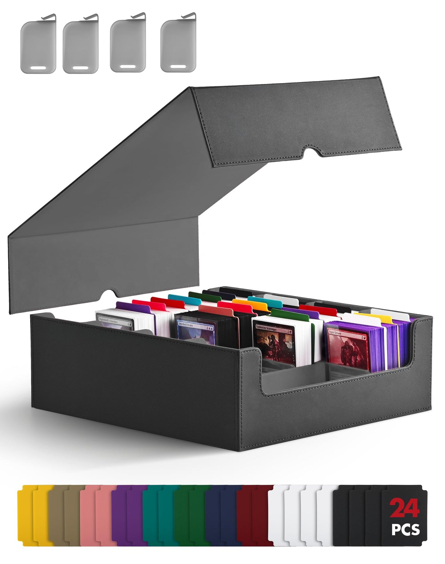 ZLCA Card Storage Box for MTG PTCG, Commander Deck Box Holds 3000+ Cards, Card Storage Case with 4 Stoppers, Card Organizer for TCG Sport Cards (Black)