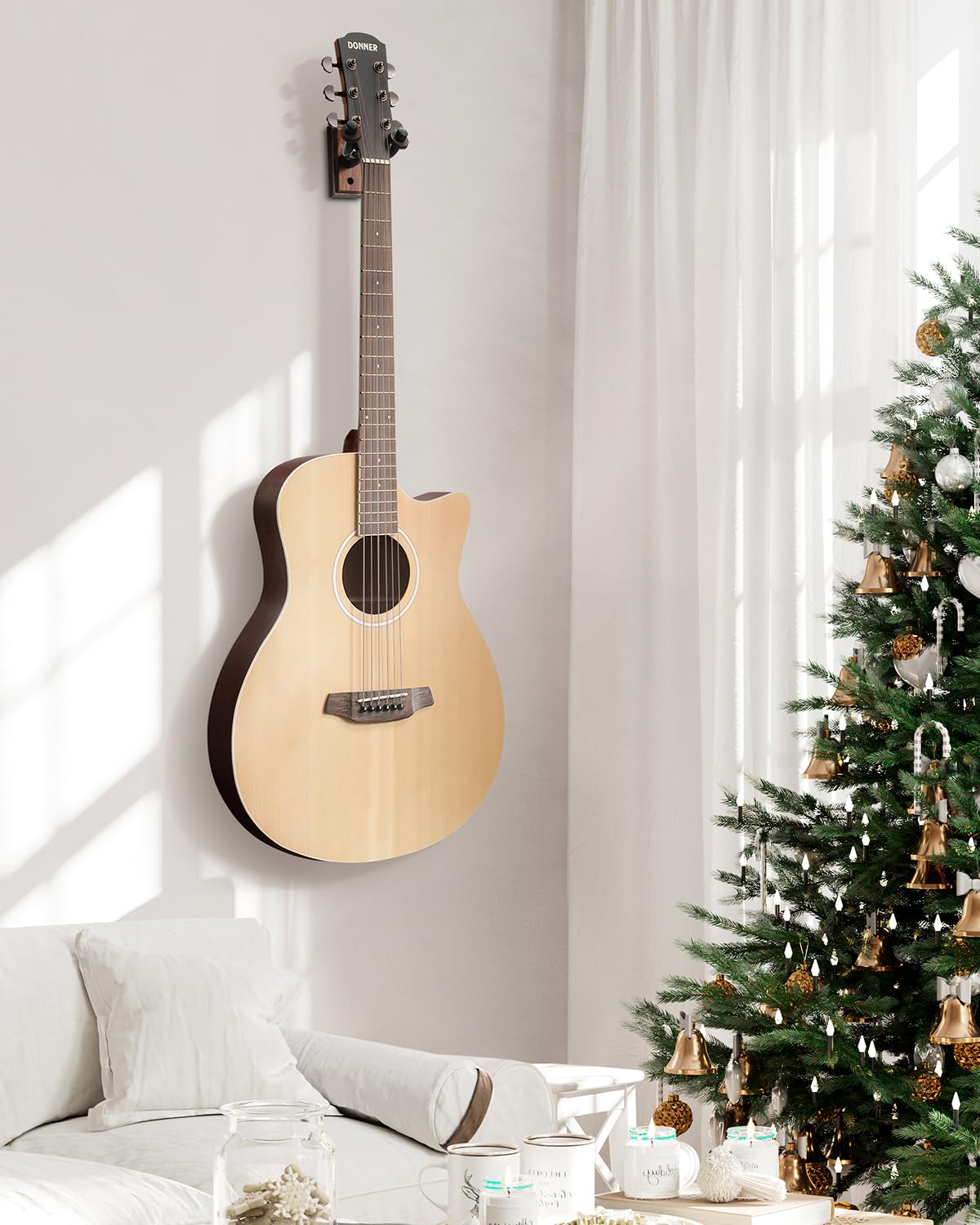 Donner Guitar Wall Mount Hanger 6-Pack, Black Walnut Guitar Wall Holder for Acoustic Electric Guitars, Bass, Ukulele, Violin, Mandolin, Banjo and String Instruments