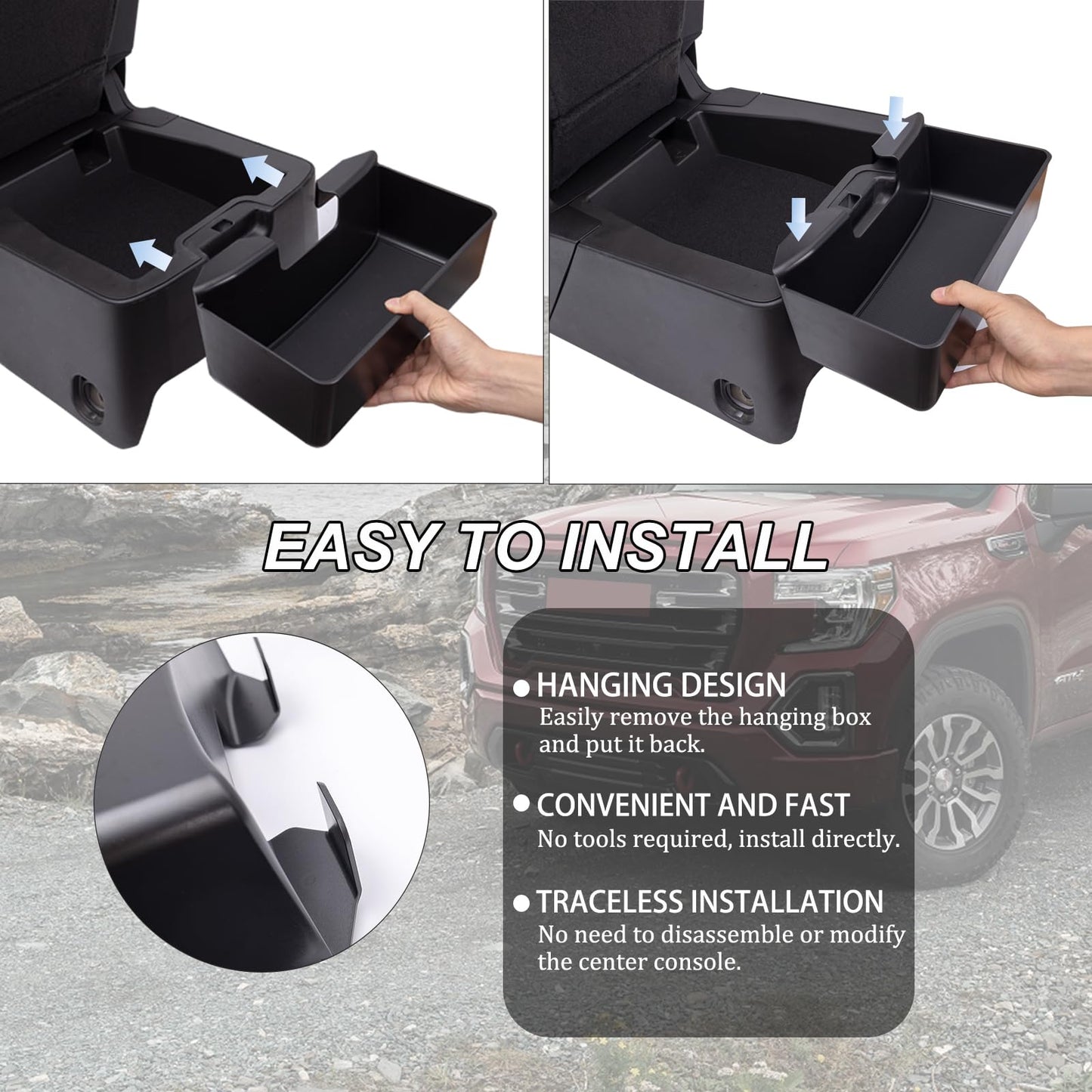 JKCOVER Center Console Hanging Organizer Box Compatible with 2019-2025 Chevy Silverado/GMC Sierra 1500 and 2020-2025 Chevrolet Silverado/Sierra 2500HD 3500HD Accessories(Split-Bench Folding Seat Only)
