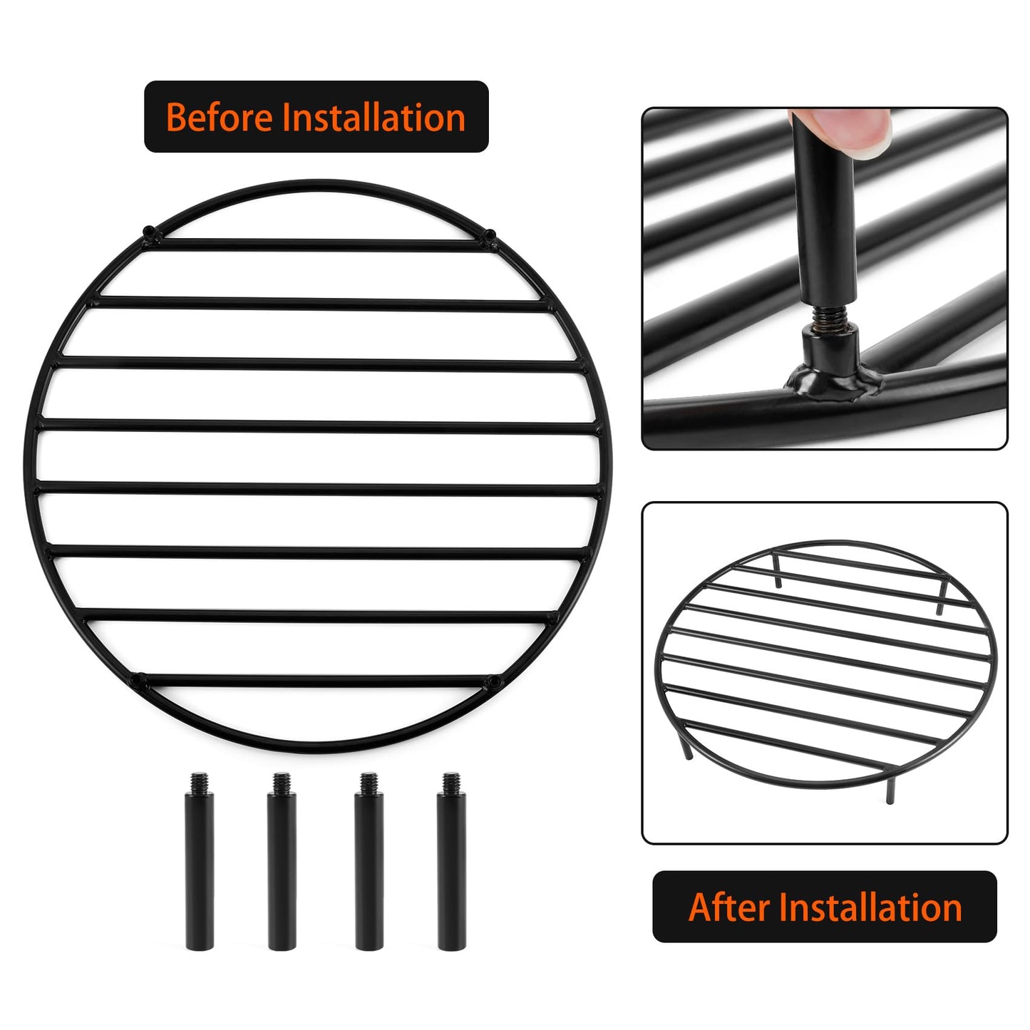 onlyfire Round Fire Pit Grate with 4 Legs for Outdoor Campfire Grill Cooking, 19 Inch
