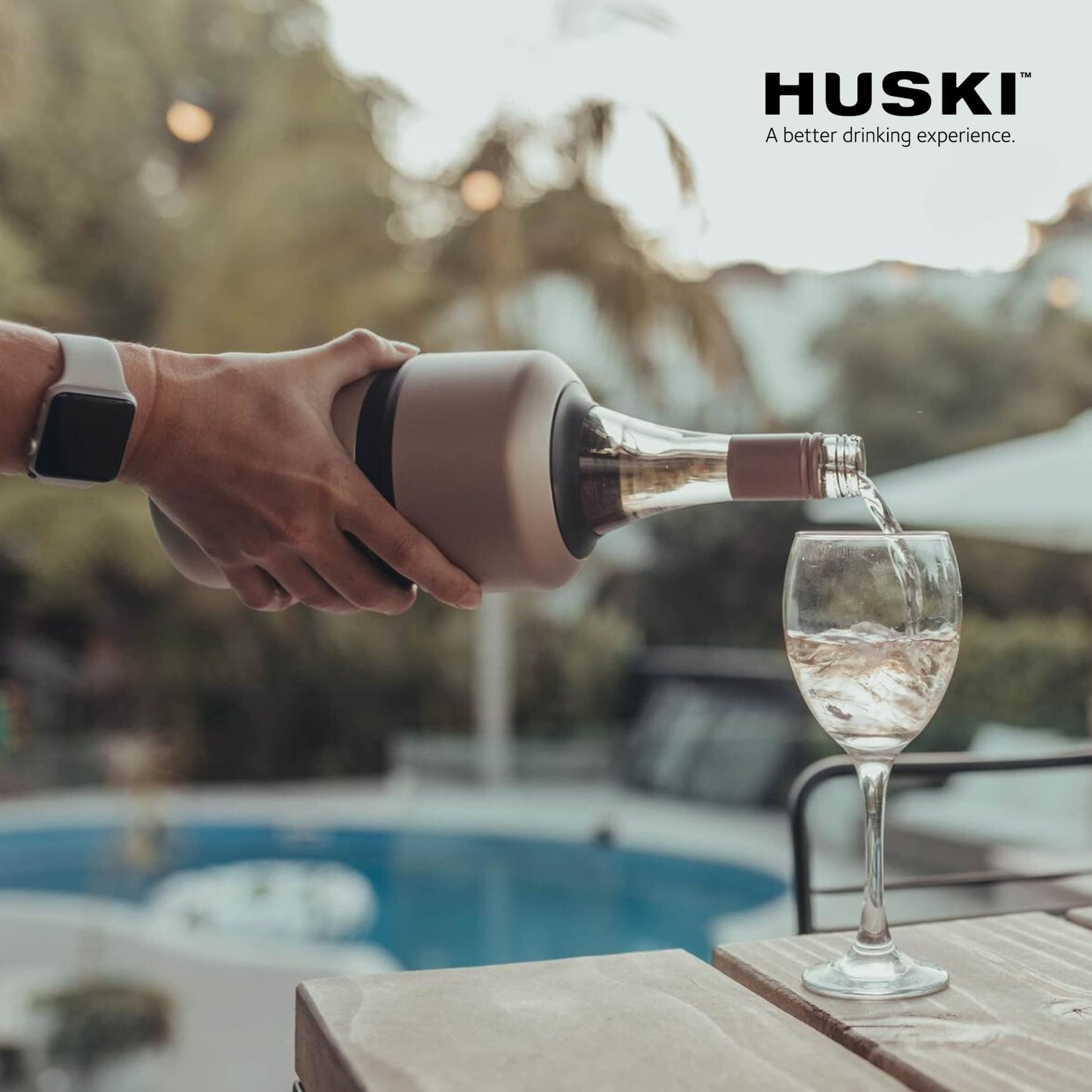 Huski Wine Chiller | Award Winning Iceless Design | Keeps Wine Cold up to 6 Hours | Fits Most 750ml Wine & Some Champagne Bottles | White Stainless Steel Cooler | 0.75L Capacity