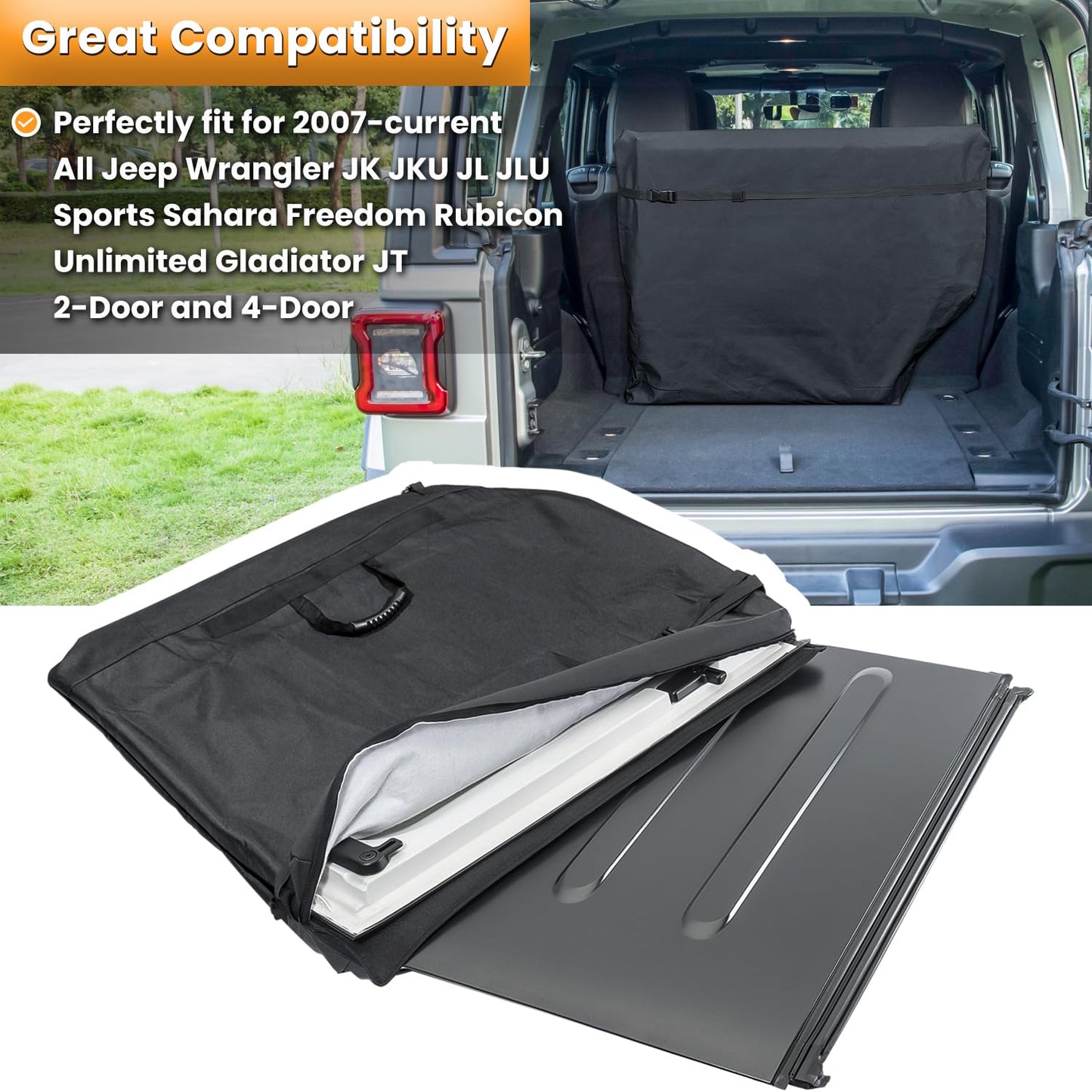 Hard Top Freedom Top Panels Storage Bag for All 2007-2025 Jeep Wrangler JK JKU JL JLU Sports Sahara Freedom Rubicon Unlimited Gladiator JT 2-Door and 4-Door All Models (Black)