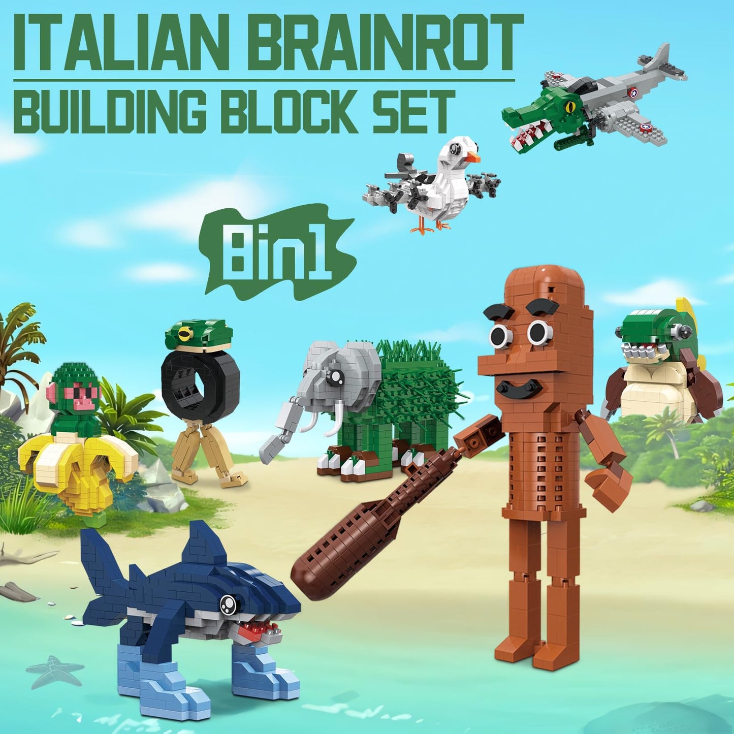 Myth Qholve Italian Brainrot Building Bricks Set 8 Models Creative Animal & Character Blocks Fun Collectible Adults