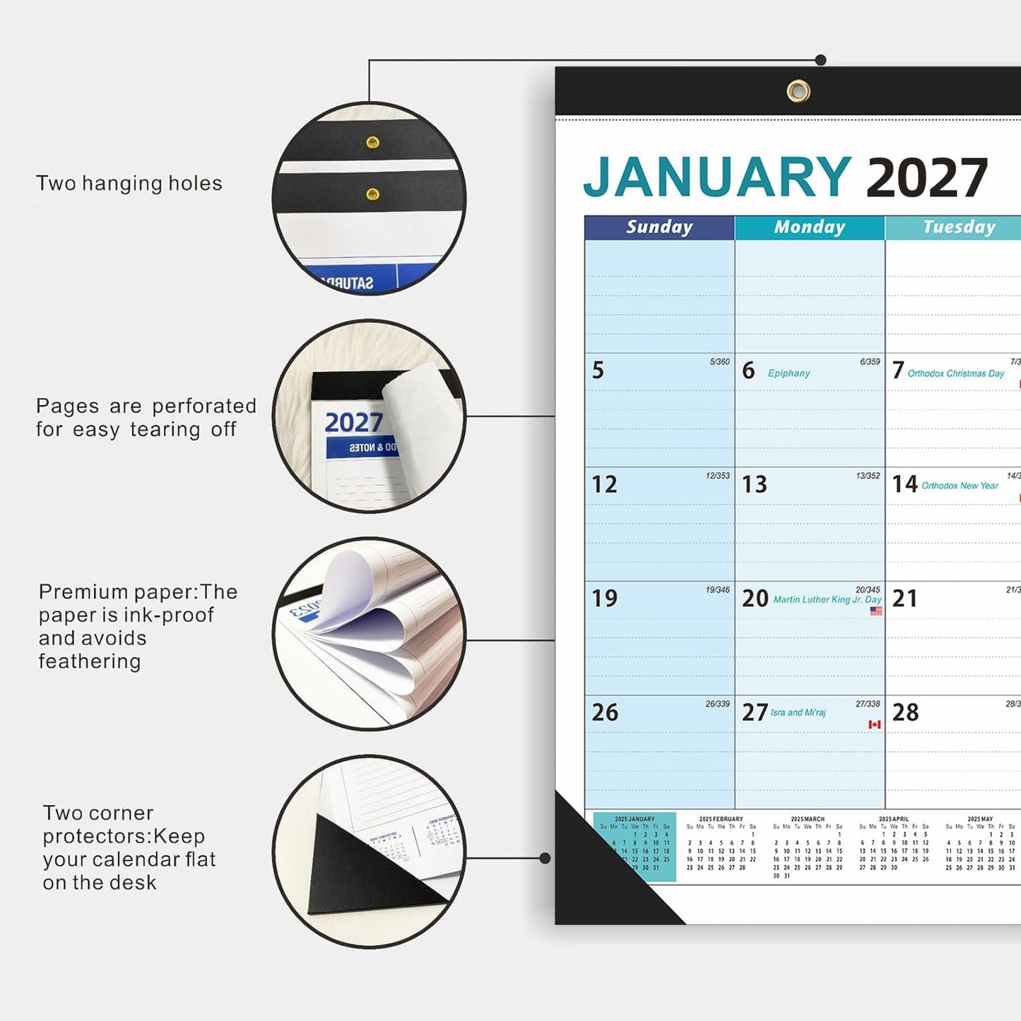 Large Wall Calendar 2026.7-2027.12: Desk Calendar 21.96 x 16.96 Inches,Large Desk Calendar Runs From July 2026 - December 2027 for Home Office Planning and Organizing Family Planner with Notes, Pocket (EU)