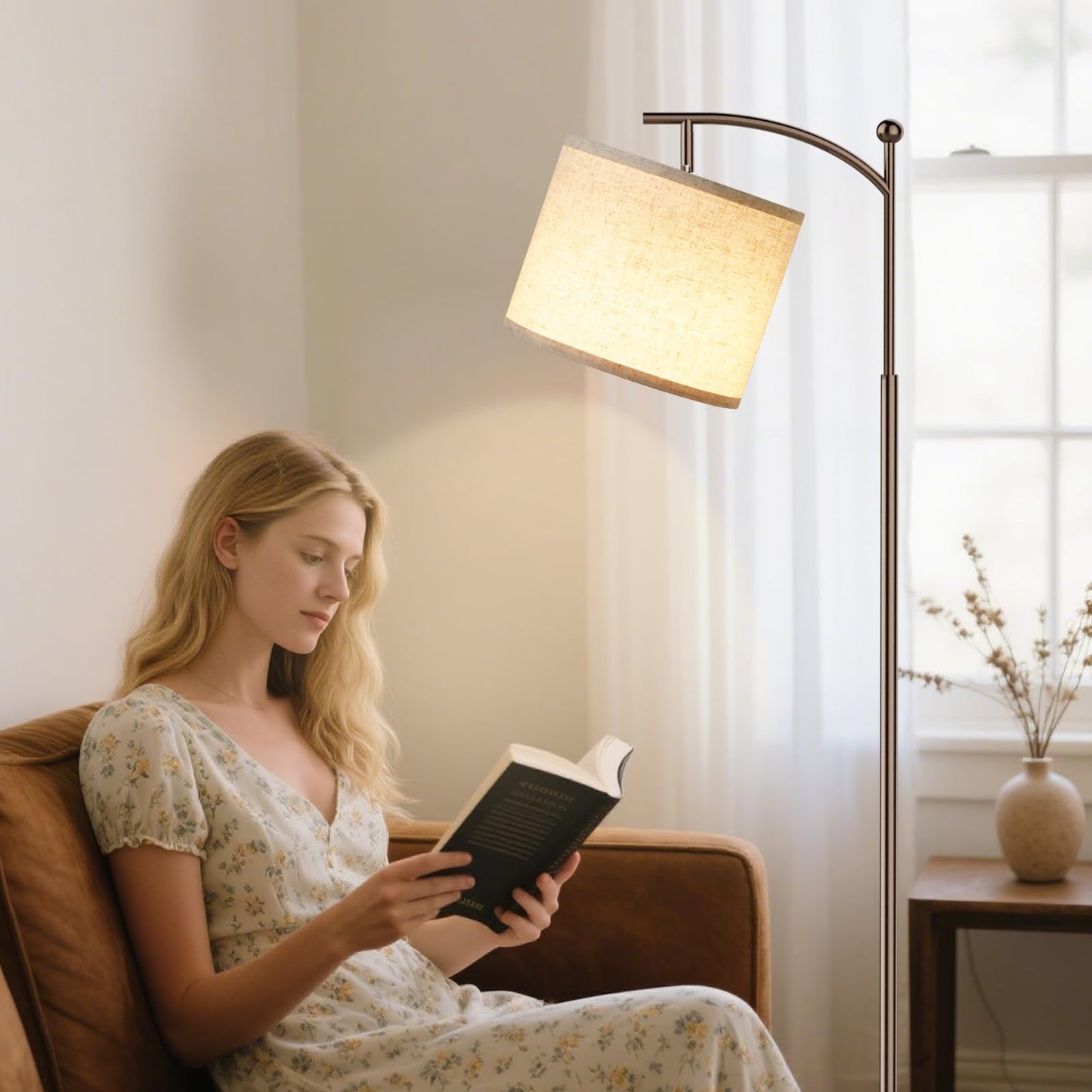 Ambimall 60" Floor Lamp with 3 Color Temperatures LED Bulb, Rotating Lamp Head, Foot Switch, Easy to Install, 9W Bulb Included, Modern Floor Lamp for Living Room, Bedroom, Study Room, Nursery (Brown)
