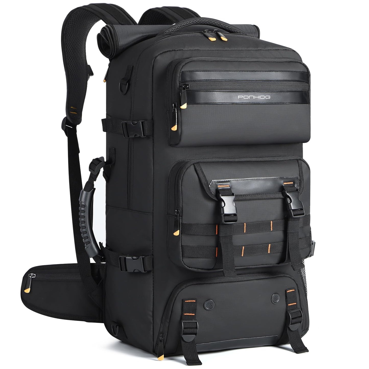 Ponhog Travel Backpack for Men - 50L Convertible Duffle Bag with Shoe Compartment, Carry On Laptop Backpack with USB Charging Port, Water Resistant Hiking Backpack Gym Daypack, Black