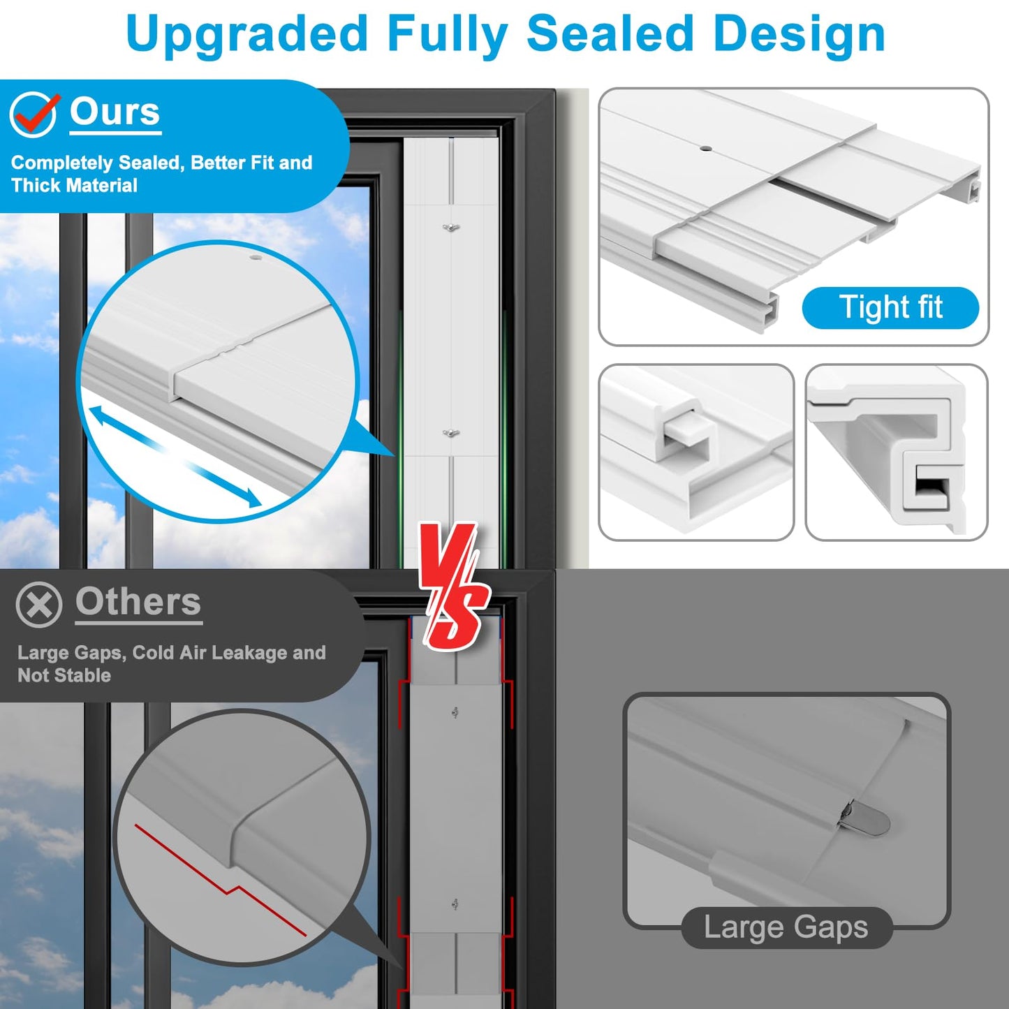 Portable AC Window Vent Kit with Universal Coupler for 5.1"/5.9" Exhaust Hose, Upgraded Mobile Air Conditioner Window Seal Kit with 4 Adjustable Seal Panels for Horizontal & Vertical Sliding Windows