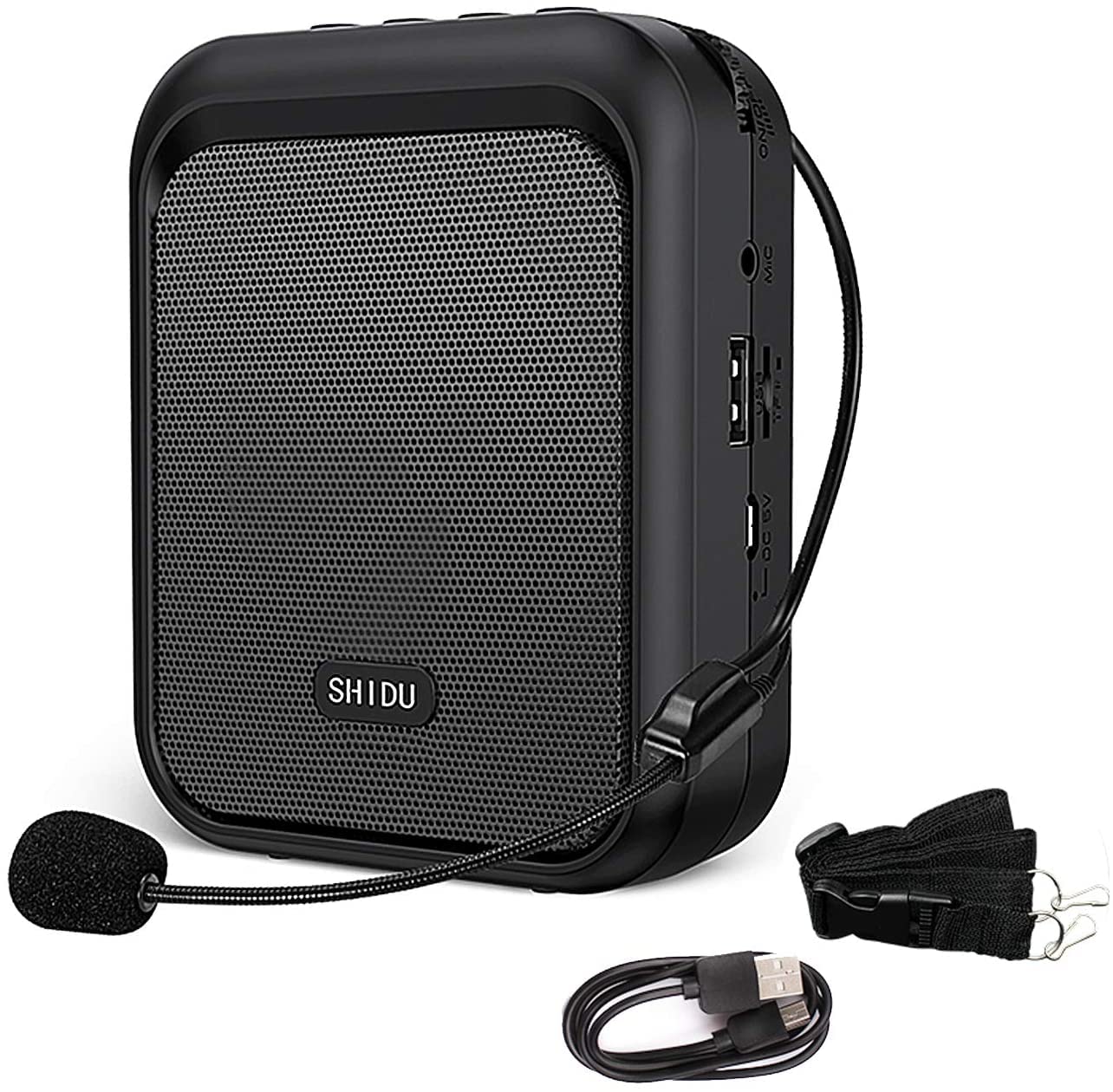 SHIDU Mini Voice Amplifier Portable Rechargeable Bluetooth Speaker with Wired Microphone Headset 10W 1800mAh PA system Supports MP3 Format Audio for Teachers, Coaches, Training, Tour Guide