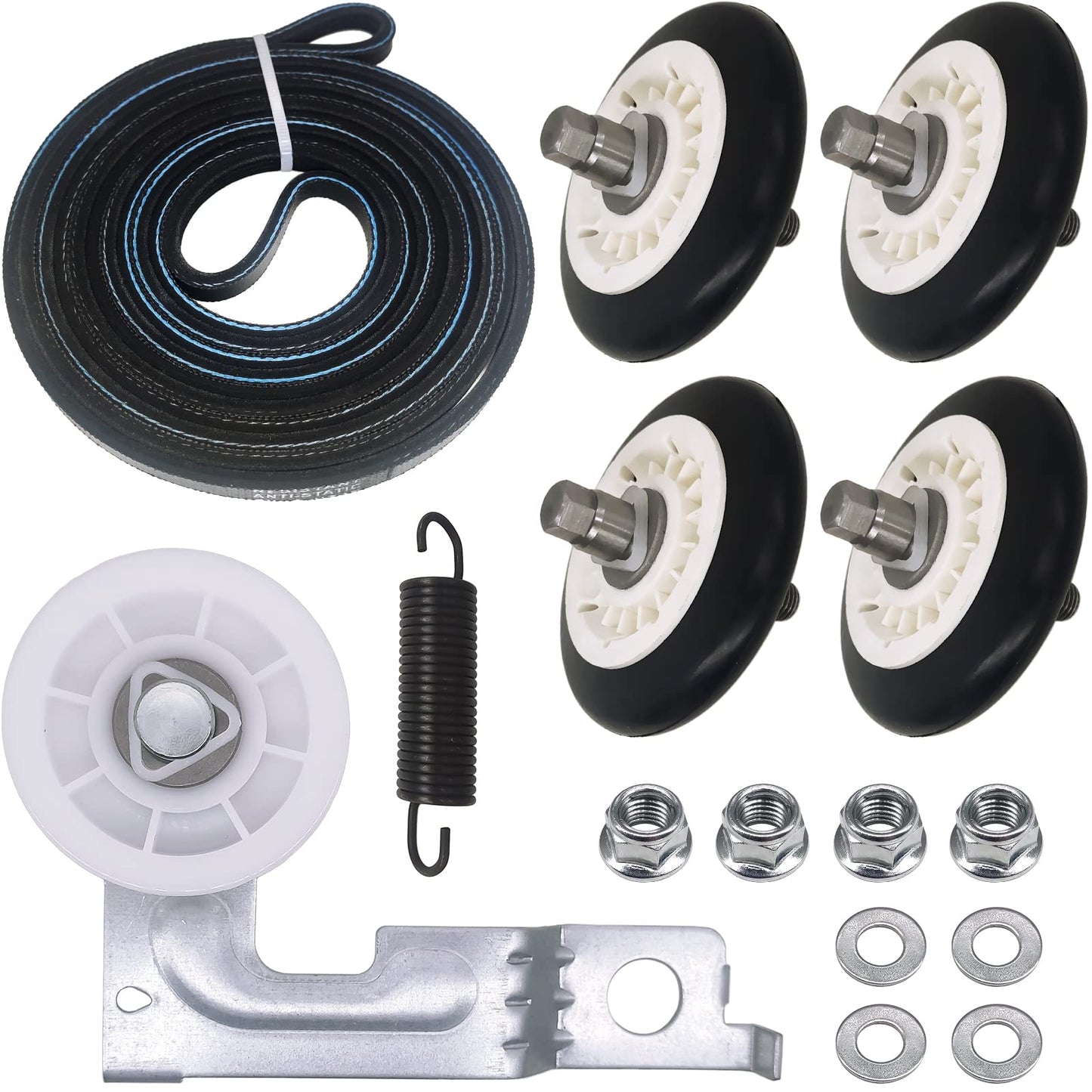 4581EL2002C Dryer Drum Roller Assembly 4400EL2001A Dryer Belt 4561EL3002A Dryer Motor Idler Pulley and Tension Spring - Dryer Repair Kit for LG Kenmore Replace 4581EL2002A 4561EL3002B 4400EL2001C