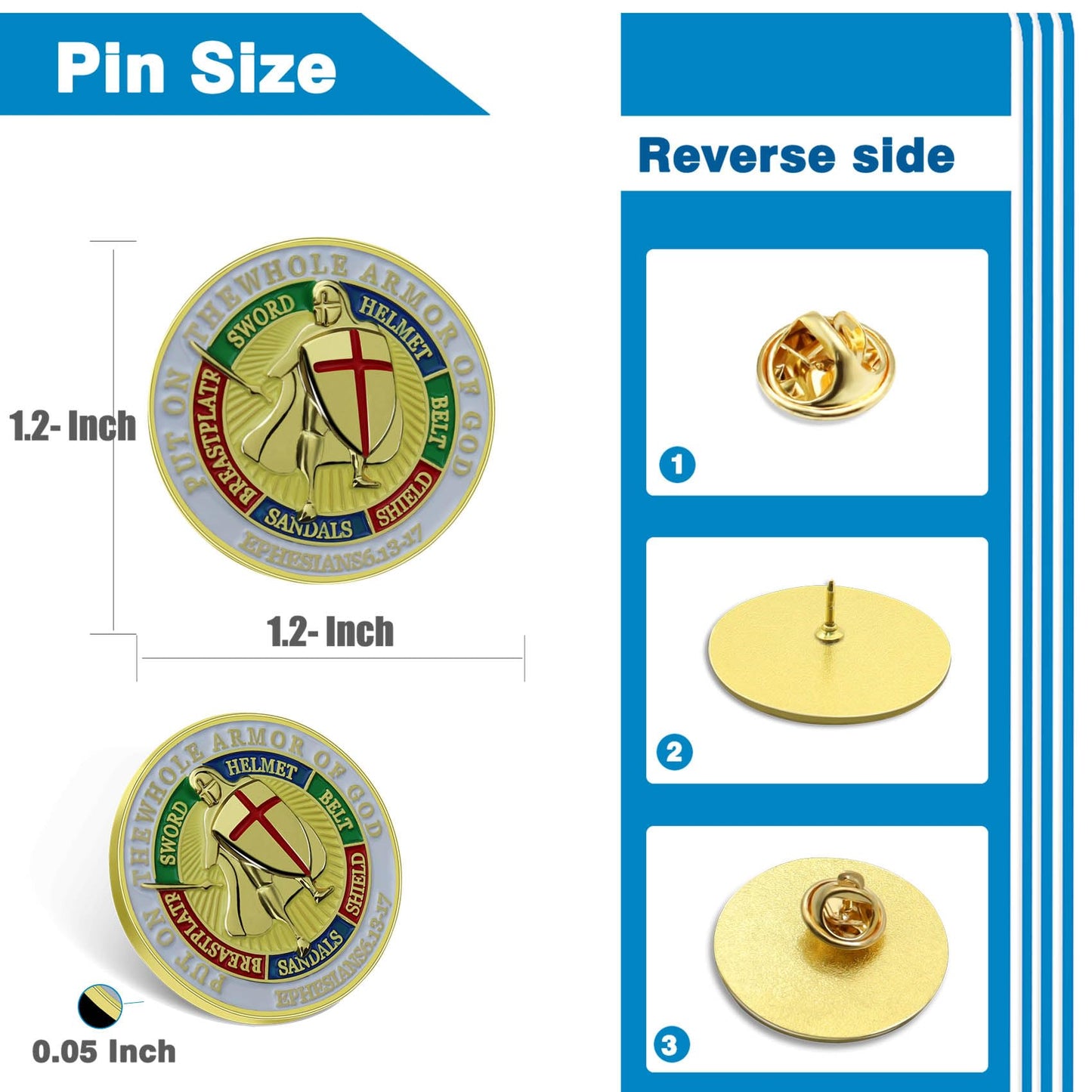 50/PacK Put On The Whole Armor Of God Pins-Ephesians 6 13-17