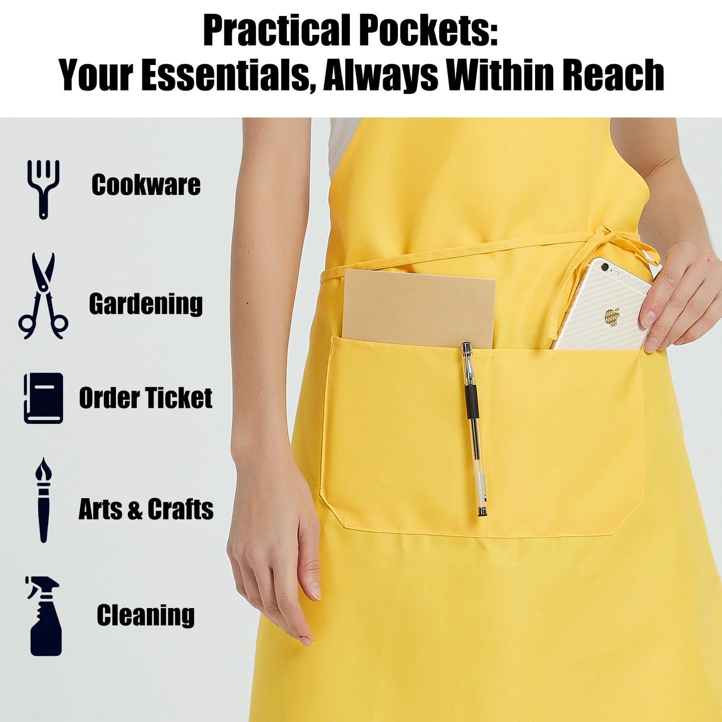 NOBONDO 12 Pack Bib Apron - Unisex white Apron Bulk with 2 Roomy Pockets Machine Washable for Kitchen Crafting BBQ Drawing