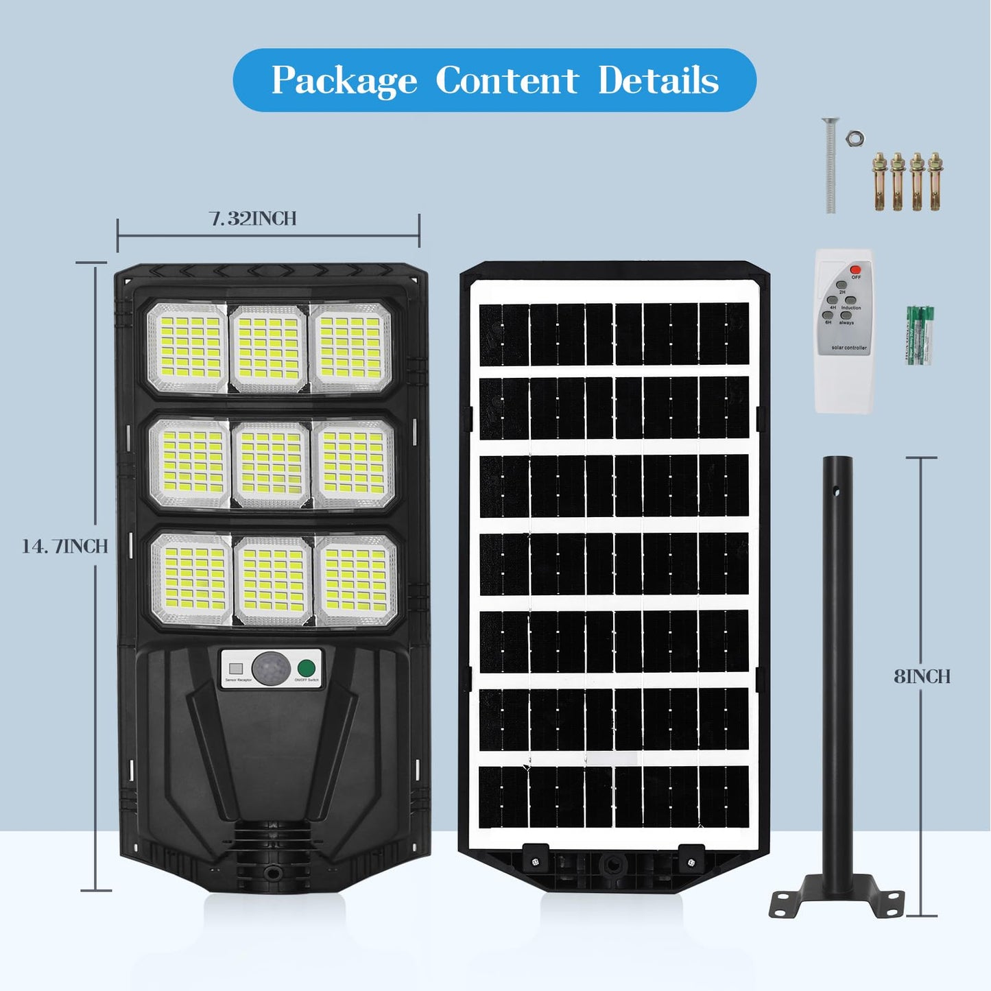 Willmind Solar Street Lights Outdoor: 1200W, Security Lights with Motion Sensor and Remote Control, 6500k Illumination, IP65 Waterproof, Wide Angle, for Outside Garage Yard Garden Parking Lot, 2 Packs