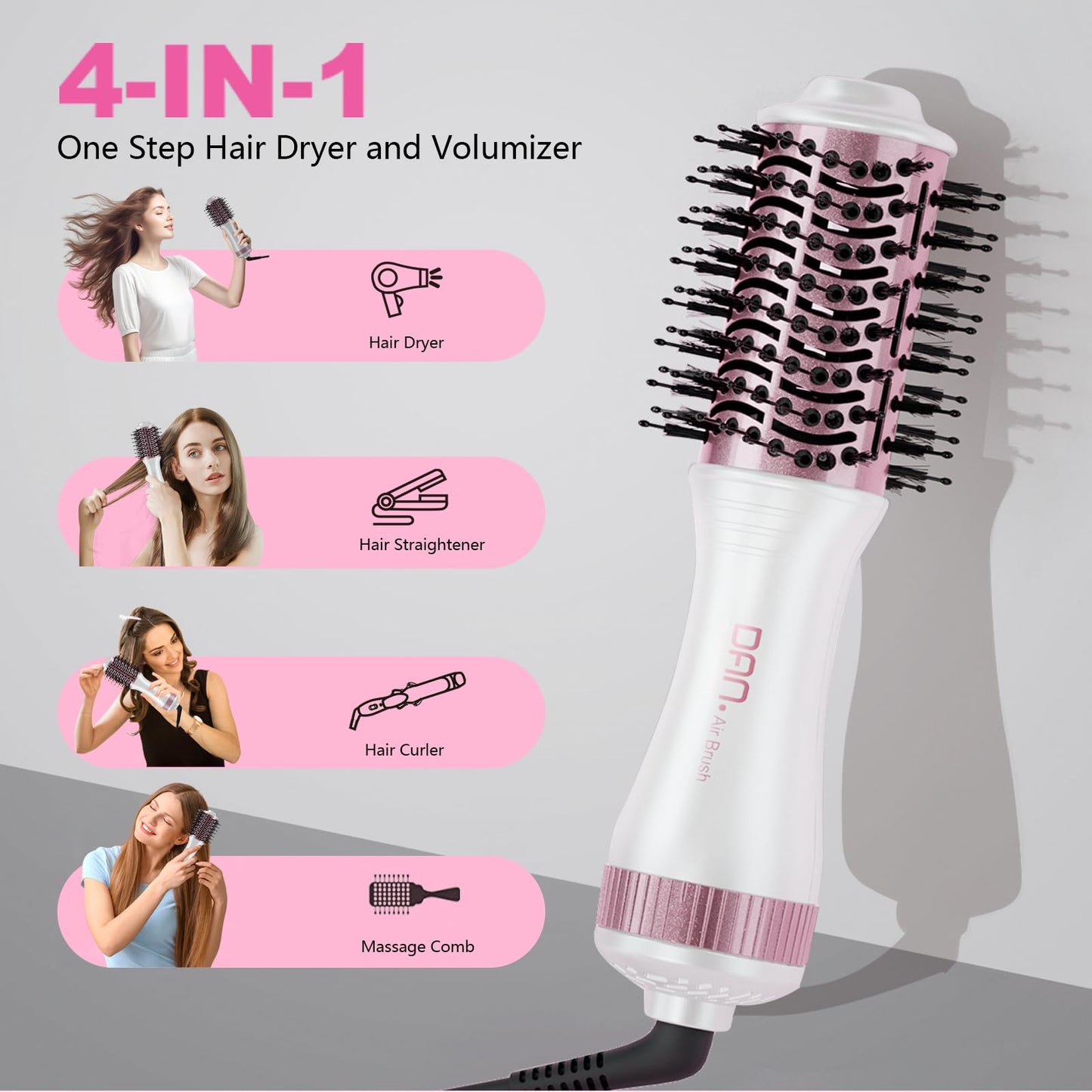 Auto Dual Voltage Hair Dryer Brush,110V-120V/220V-240V,Travel HairDryer Brush,Small Hot Airbrush,Blow Dryer Brush,Small Hair Dryer Brush,4 in 1 Hair Dryer and Styler Volumizer