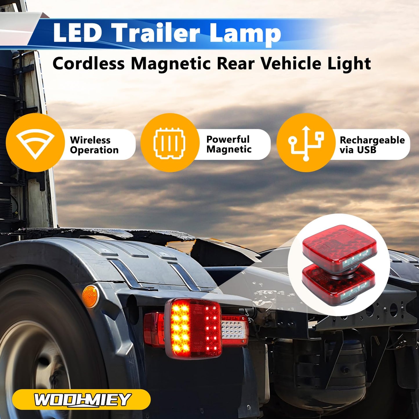 WODHMIEY Wireless Magnetic LED Trailer Lights, 2.4GHz 100 Feet Stable Signal, Storage Box, Rechargeable Tow Lights for Trucks Vehicles Trailers Campers Boats
