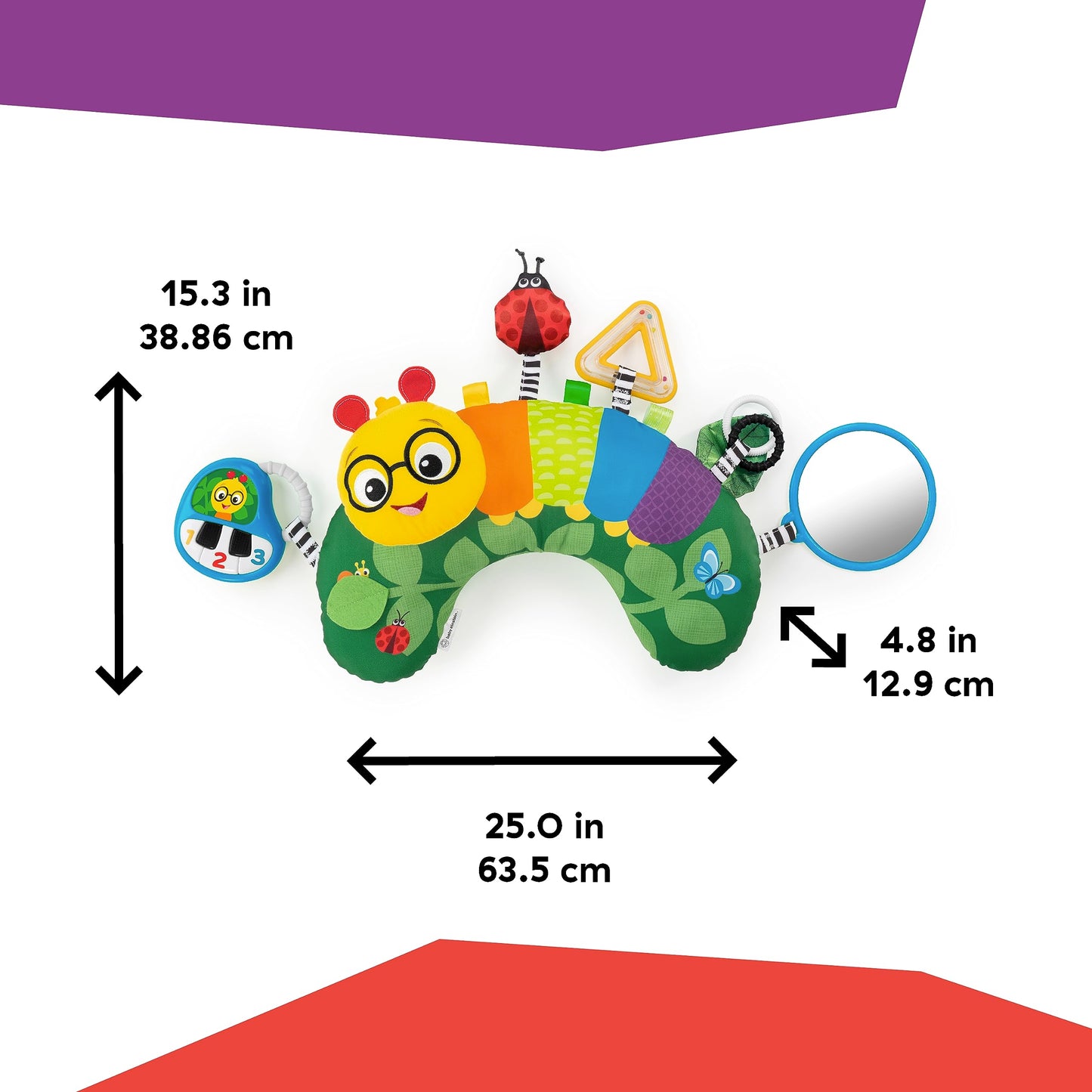 Baby Einstein Cal-a-Pillow Tummy Time Pillow, Multisensory Activity Toys, Sitting Up Play, Cal the Caterpillar, Ages 0+ Months