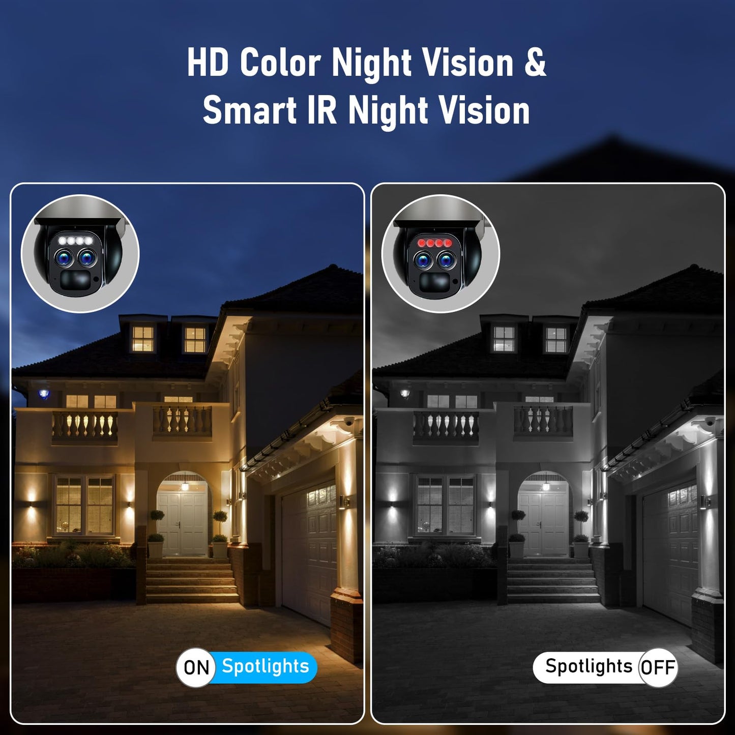 Caluxe 4K Solar Security Cameras Wireless Outdoor, 5G/2.4G WiFi 6, 360° PTZ Camera Surveillance Exterieur with Color Night Vision, 2-Way Audio, PIR Motion Detection, Auto Human Tracking, Waterproof