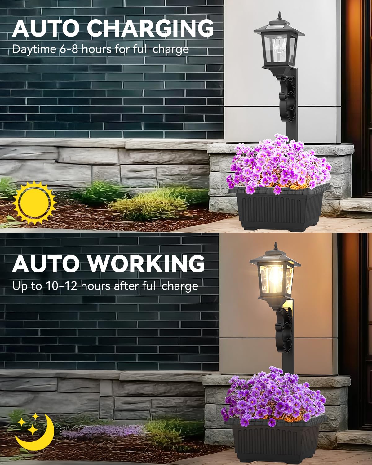 2 in 1 Solar Lamp Post Light with Planter, Waterproof Solar Planter Lights, Wall Mount or Freestanding Solar Lamp Post Llght, Decorative Outdoor Planters for Garden Patio, Front Porch