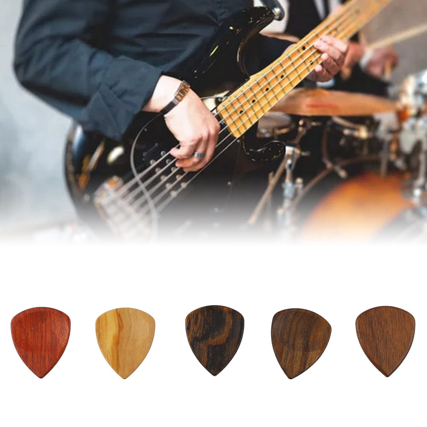 Wooden Pick Box with 5 Picks, and Lightweight, Ideal Gifts for Guitar Lovers, Suitable for Acoustic and Electric Guitars, Ukulele, Mandolin, Banjo