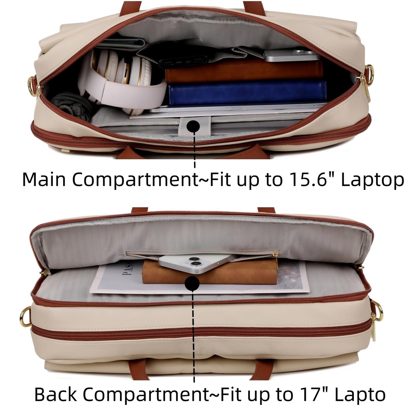 Baosha Vegan Leather 17 inch Laptop Computer Bag Messenger Bag Briefcase for Women Stylish BC-07, Beige, Laptop Computer Bag for Women