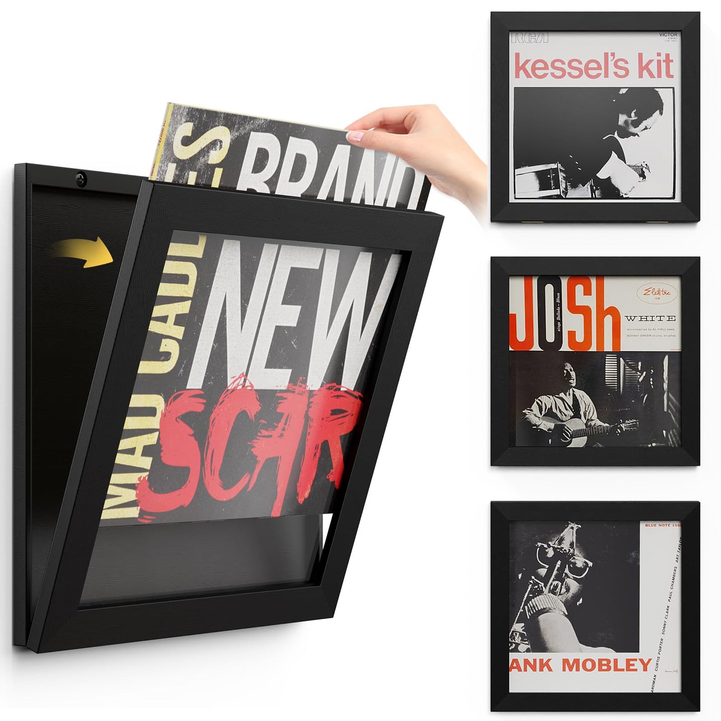 Emfogo Vinyl Record Frame, 3-Pack Album Frames for Vinyl Records Display, Record Frame for 12x12 Inch LP Cover Display (3 Pack/Black)