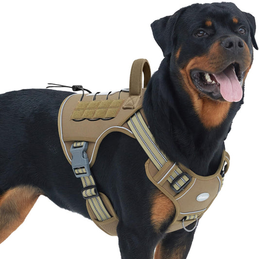 Auroth Tactical Dog Harness for Large Dogs No Pull Adjustable Pet Harness Reflective K9 Working Training Easy Control Pet Vest Military Service Dog Harnesses Army Yellow L