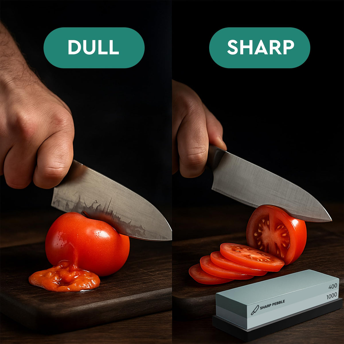 Sharp Pebble Premium Whetstone Sharpening Stone 2 Side Grit 400/1000-Whetstone Knife Sharpener with Flattening Stone & Nonslip Rubber Base