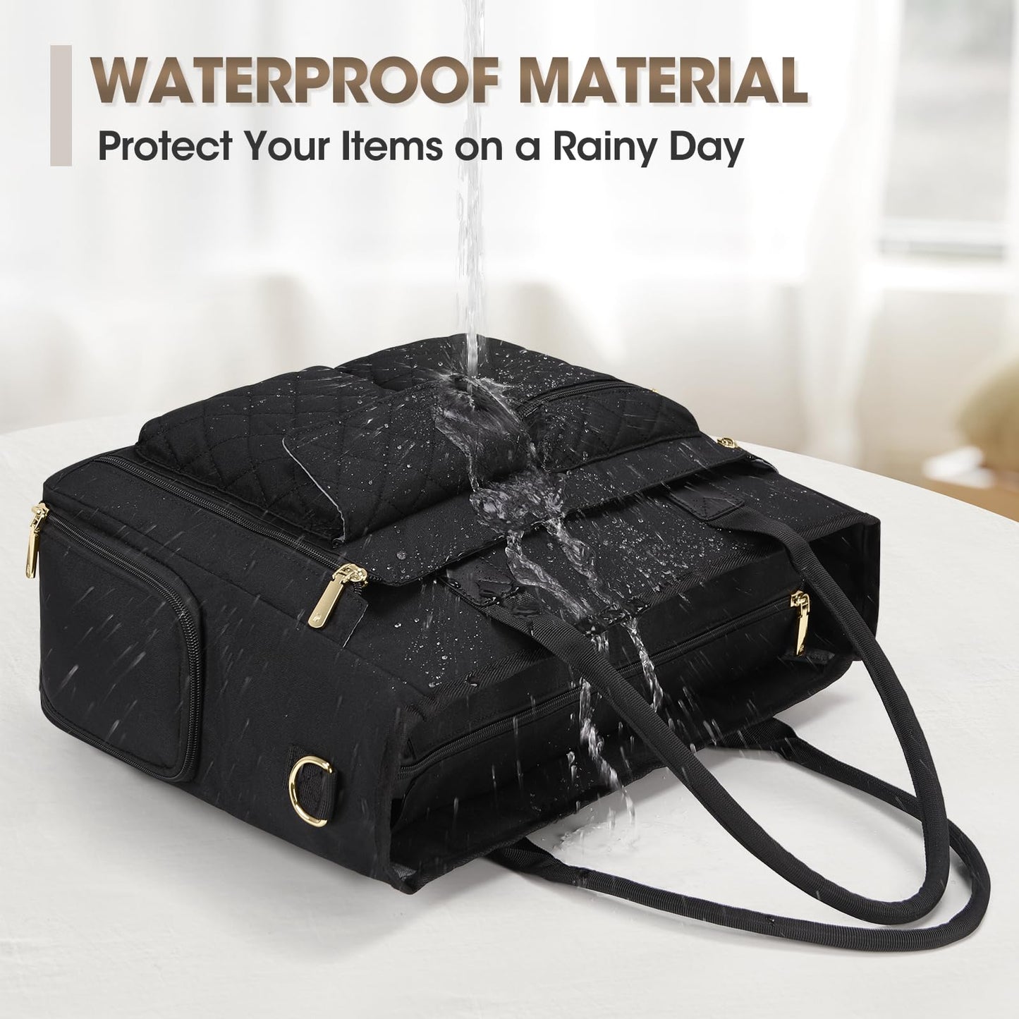 RAINSMORE Teacher Tote Bag with Insulated Lunch Compartment 15.6 inch Laptop Bag for Women Large Work Bags Nurse Bags Professional Briefcase Computer Handbag for Office, College, Nursing, Black