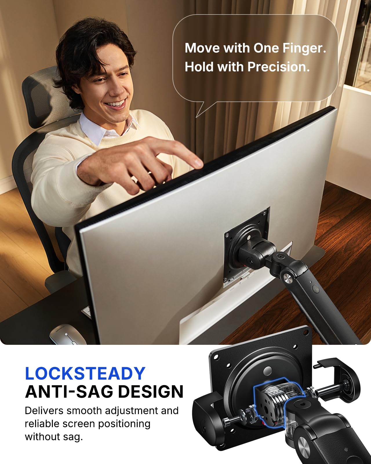 HUANUO FlowLift™ Pro Dual Monitor Arm for 13–32" Screens, MechaSpring Monitor Mount, Adjustable Monitor Arm with Tilt/Swivel/Rotation, Tool-Free VESA Mount, C-Clamp/Grommet Base, Max Load 19.8 lbs