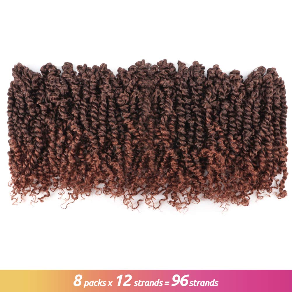 ToyoTress Tiana Passion Twist Hair - 10 Inch 8 Packs Ombre Brown Pre-Looped Pre-Twisted Passion Twists Crochet Braids Made Of Bohemian Hair Synthetic Braiding Hair Extension (10 Inch, T30-8P)