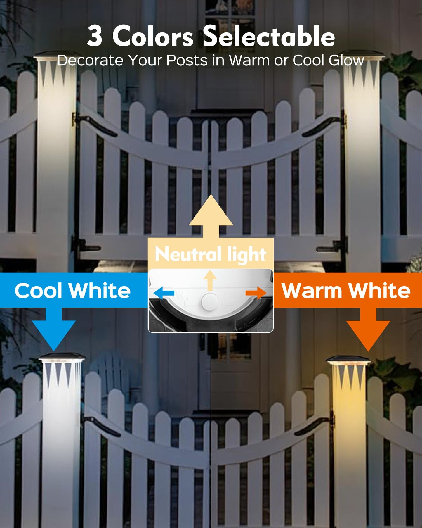 FIONSUN Fence Post Solar Lights, Post Lights Outdoor, Waterproof Deck Lighting Solar Powered Caps for Deck Patio Balcony Garden Porch Decor Fits for 3.5x3.5 4x4 Wooden Posts, Black (4 Pack)