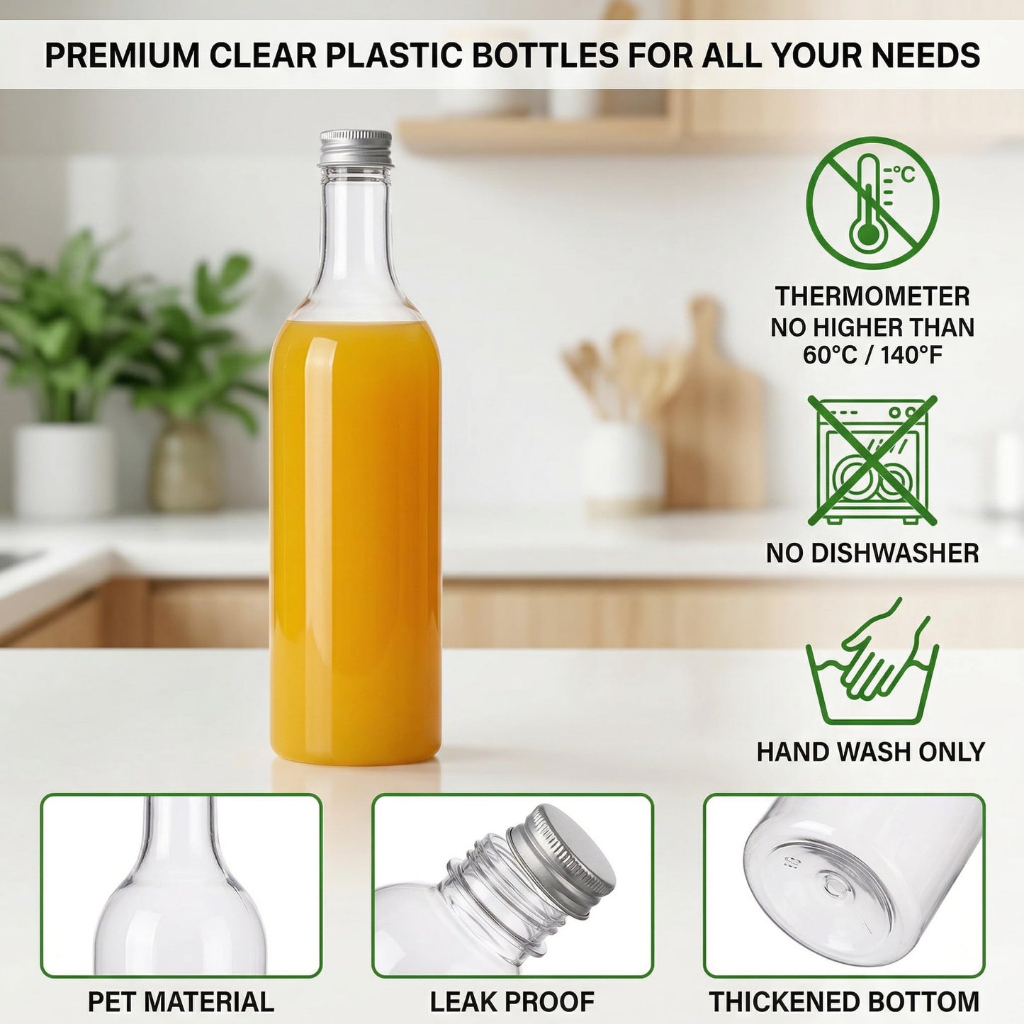 WUWEOT 12 Pack Plastic Wine Bottles, 750ml Clear Empty Bordeaux-Style Liquor Bottles with Screw Lid and Shrink Capsules Caps