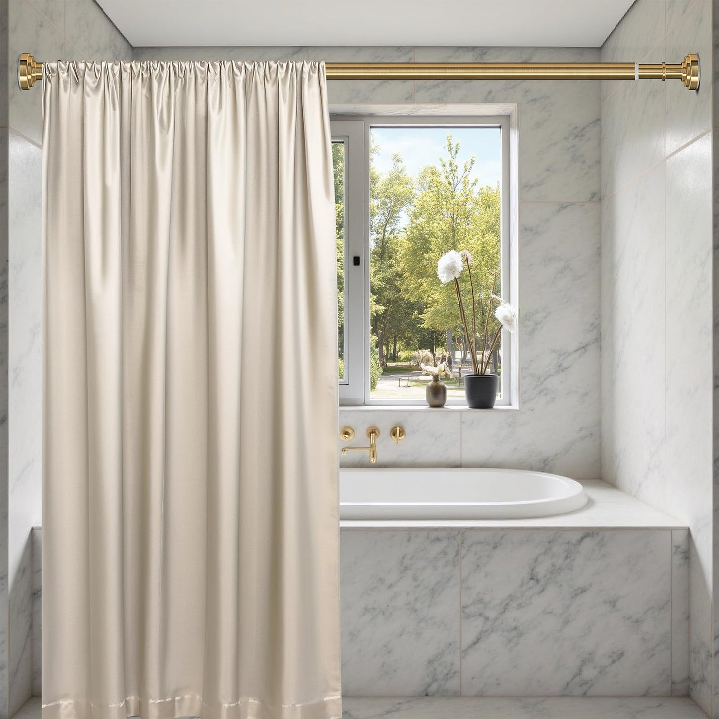 ZYRW Gold Shower Curtain Rod 36-68 Inch(3-5.6ft) Never Rust No Drilling Spring Tension Shower Rod, Adjustable Curtain Rod for Bathroom Window Closet