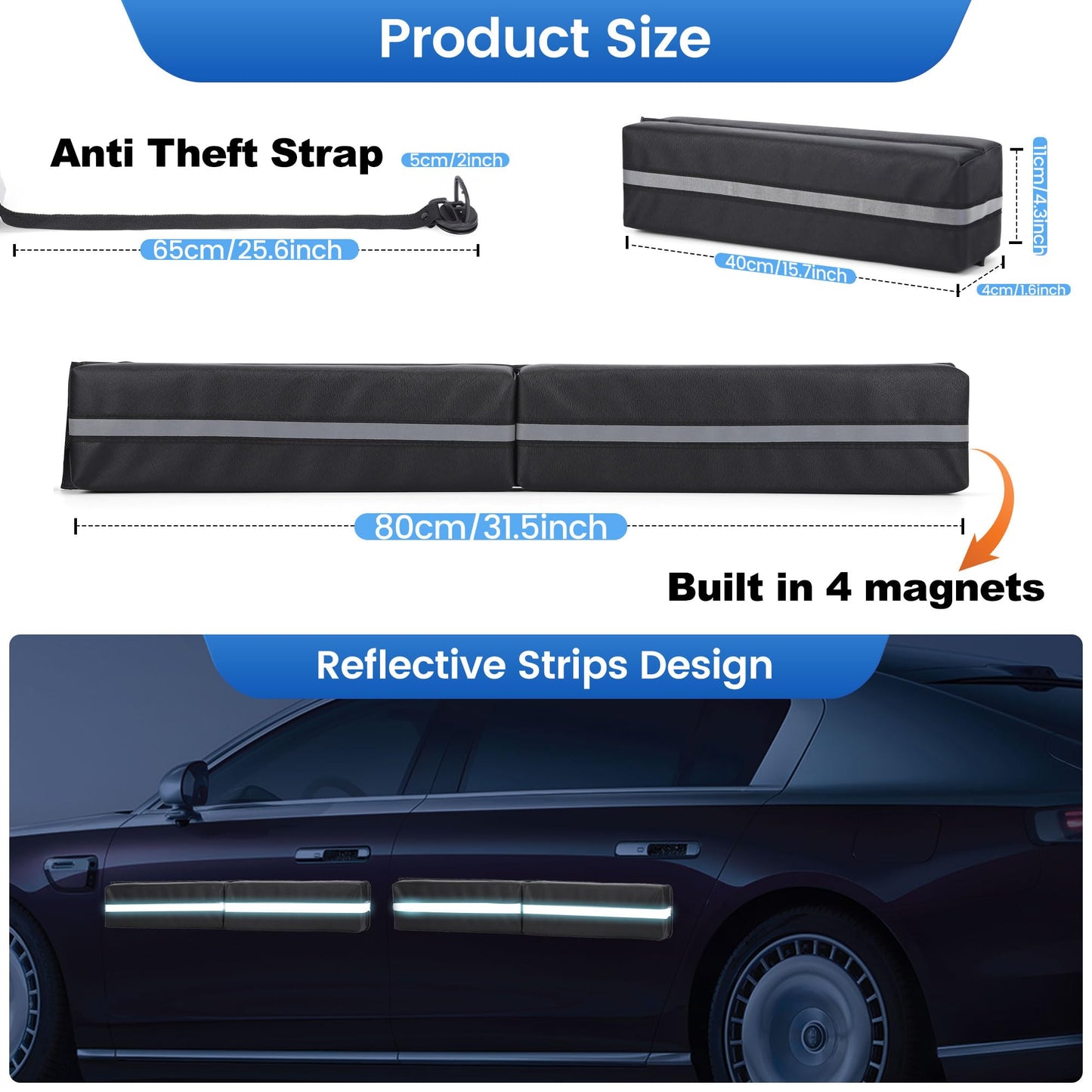 Magnetic Car Door Dent Protector,Removable Car Door Guard - Prevents Dents and Scratches for Vehicles (Black)