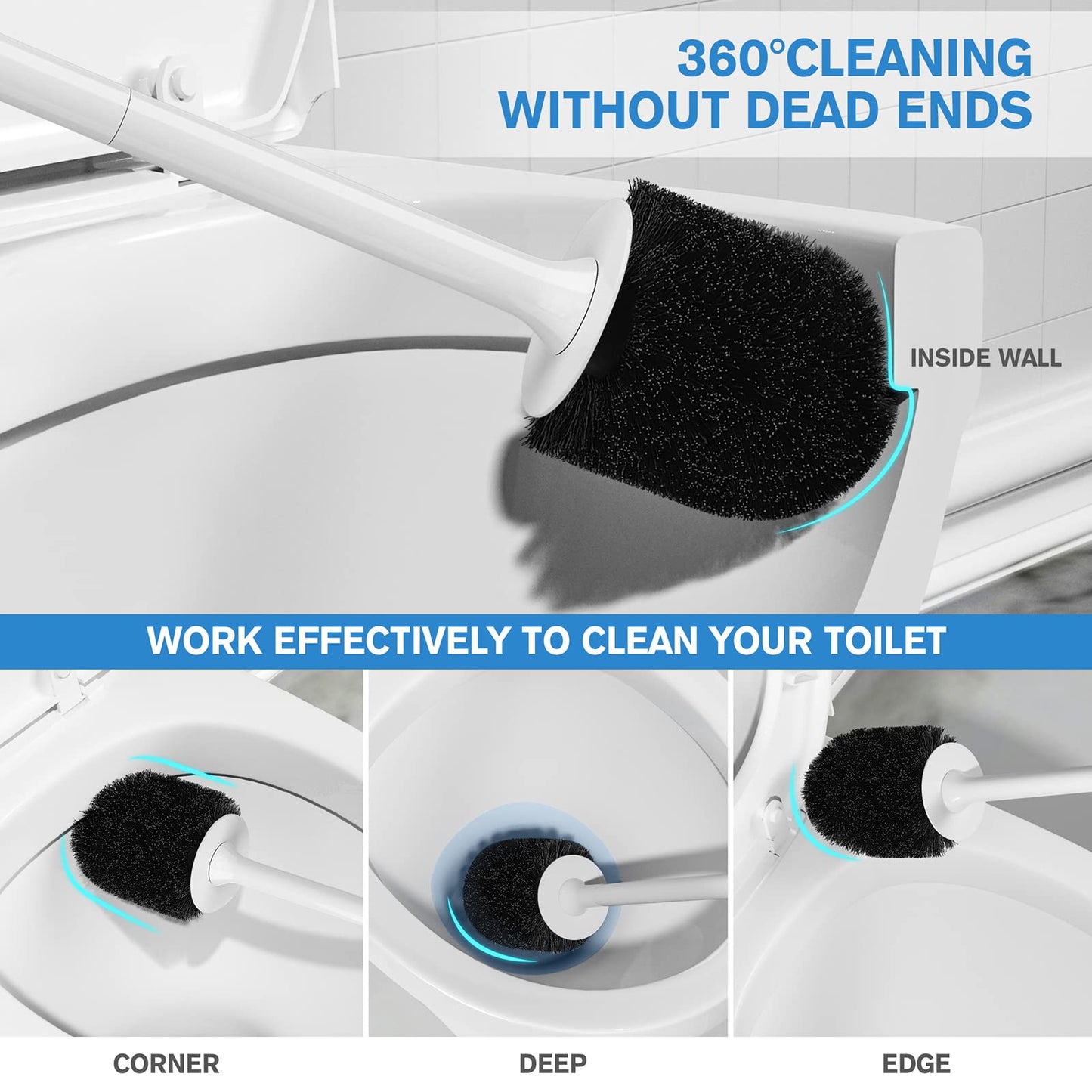 uptronic Toilet Brush and Holder 2 Pack, Toilet Brush with Ventilated Holder, Toilet Bowl Brush with Long and Large Handle for Bathroom-Toilet-Cleaning-Bristles-Comfortable