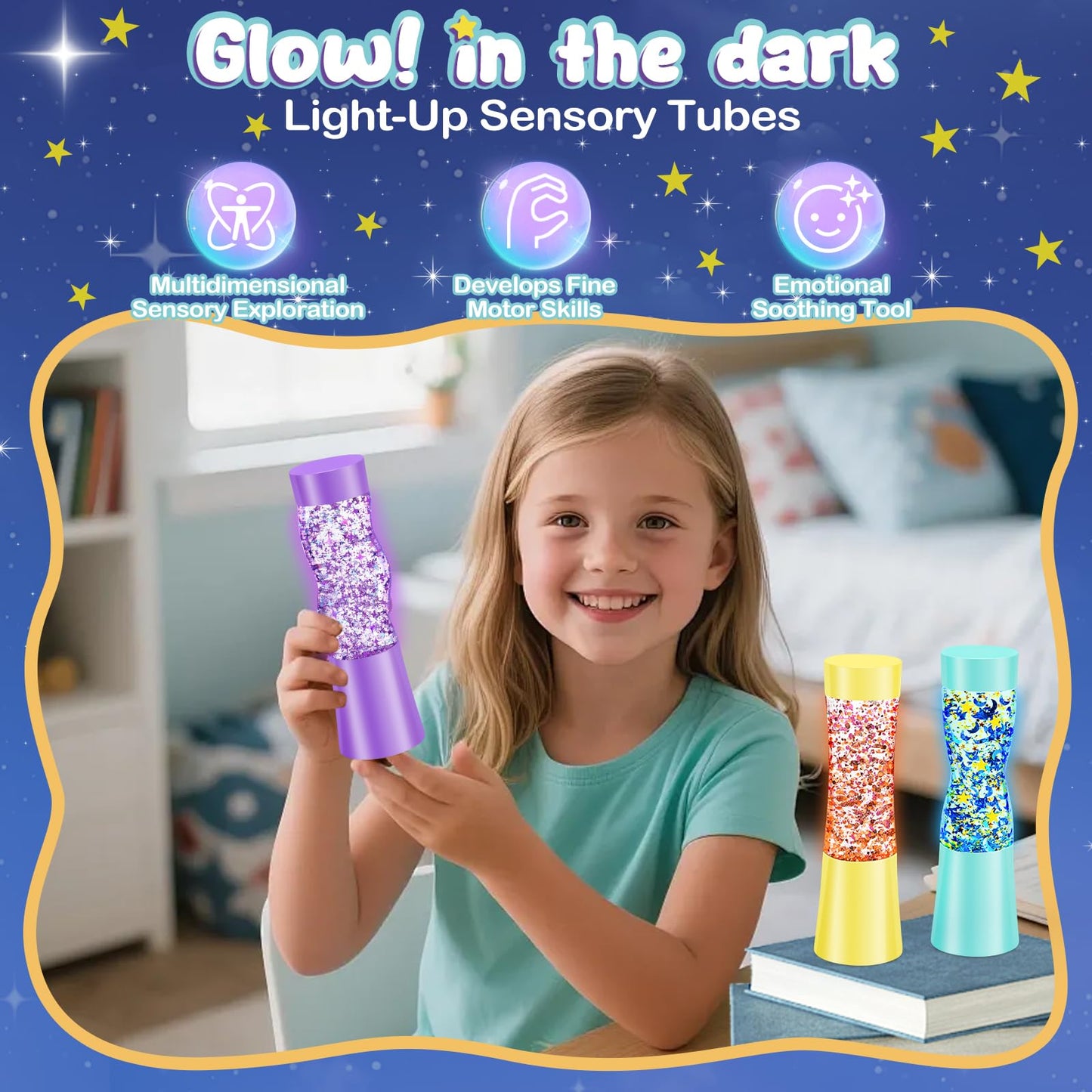 Subao Sensory Toys for Autism Kids, Sensory Lights Glow-in-the-Dark, Light Up Sensory Tubes Fidget Toys, Autism Sensory Products for Anxiety & Stress Relief, Sensory Special Needs Developmental Toys