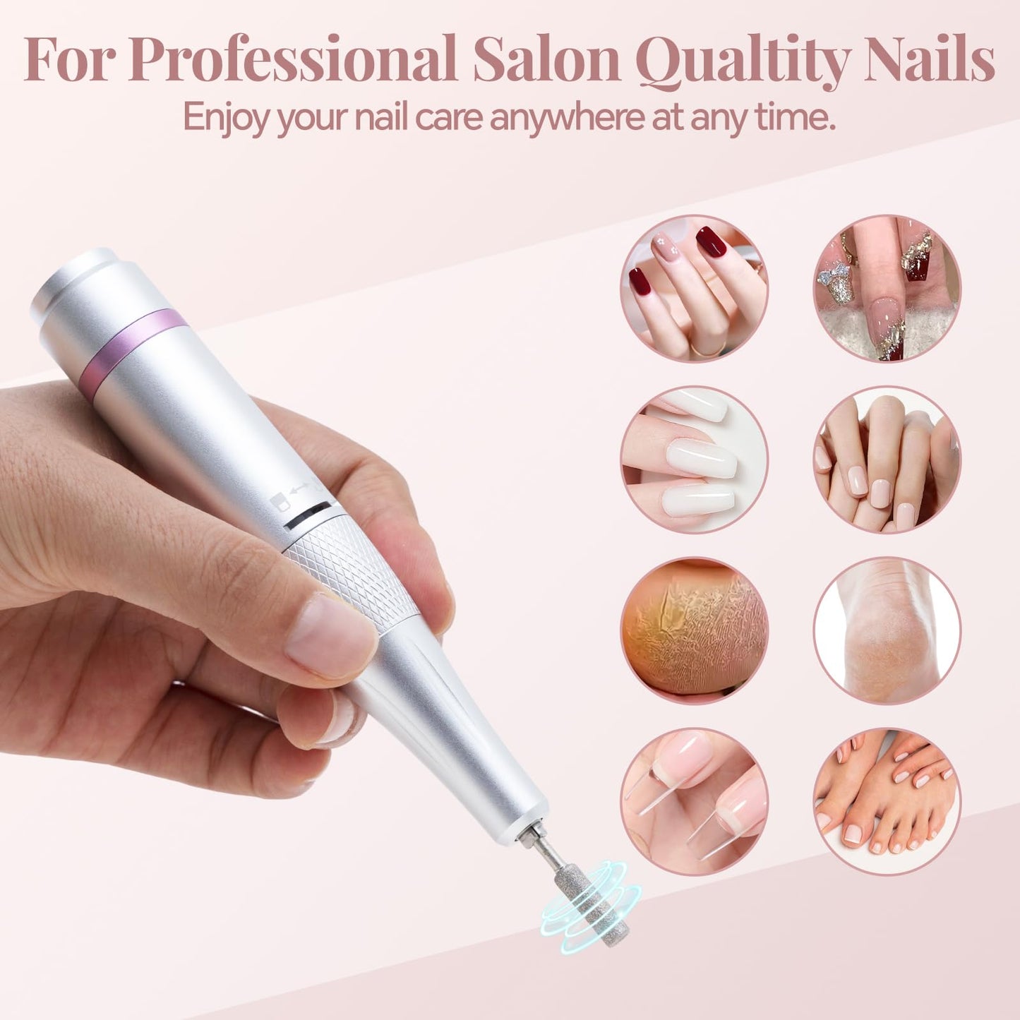 Emmuic Professional Cordless Electric Nail Drill Kit - 35,000 RPM Rechargeable Nail File Kit for Acrylic/Gel Nails, Manicure & Pedicure, Portable File with LCD Display for Home & Salon