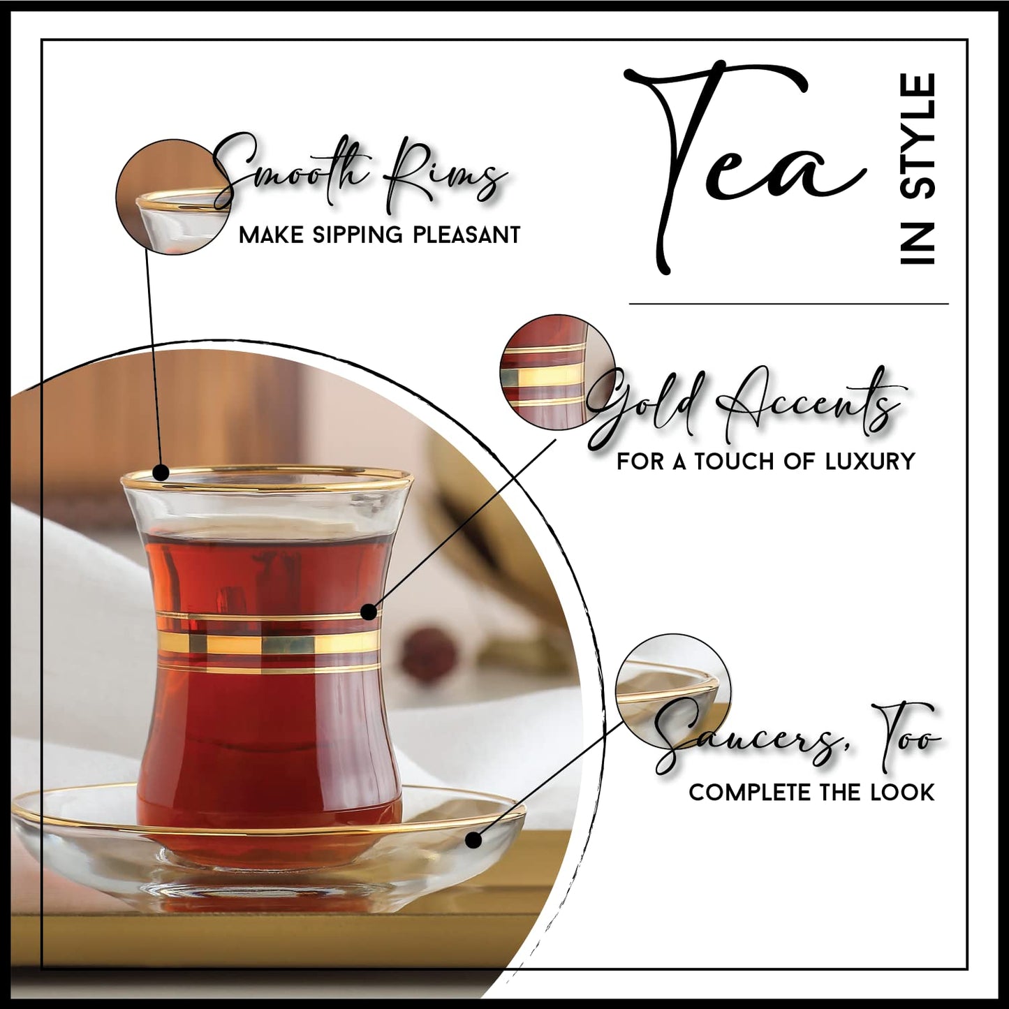 Turkish Tea Glasses & Saucers, 4 Oz Turkish Tea Cups,Turkish Glass Tea Set For Six, Tea Cup Glass, Clear Glass Tea Cups And Saucers, Turkish Tea Cup Set, Tea Set Moroccan, 6 Cups+6 Plates