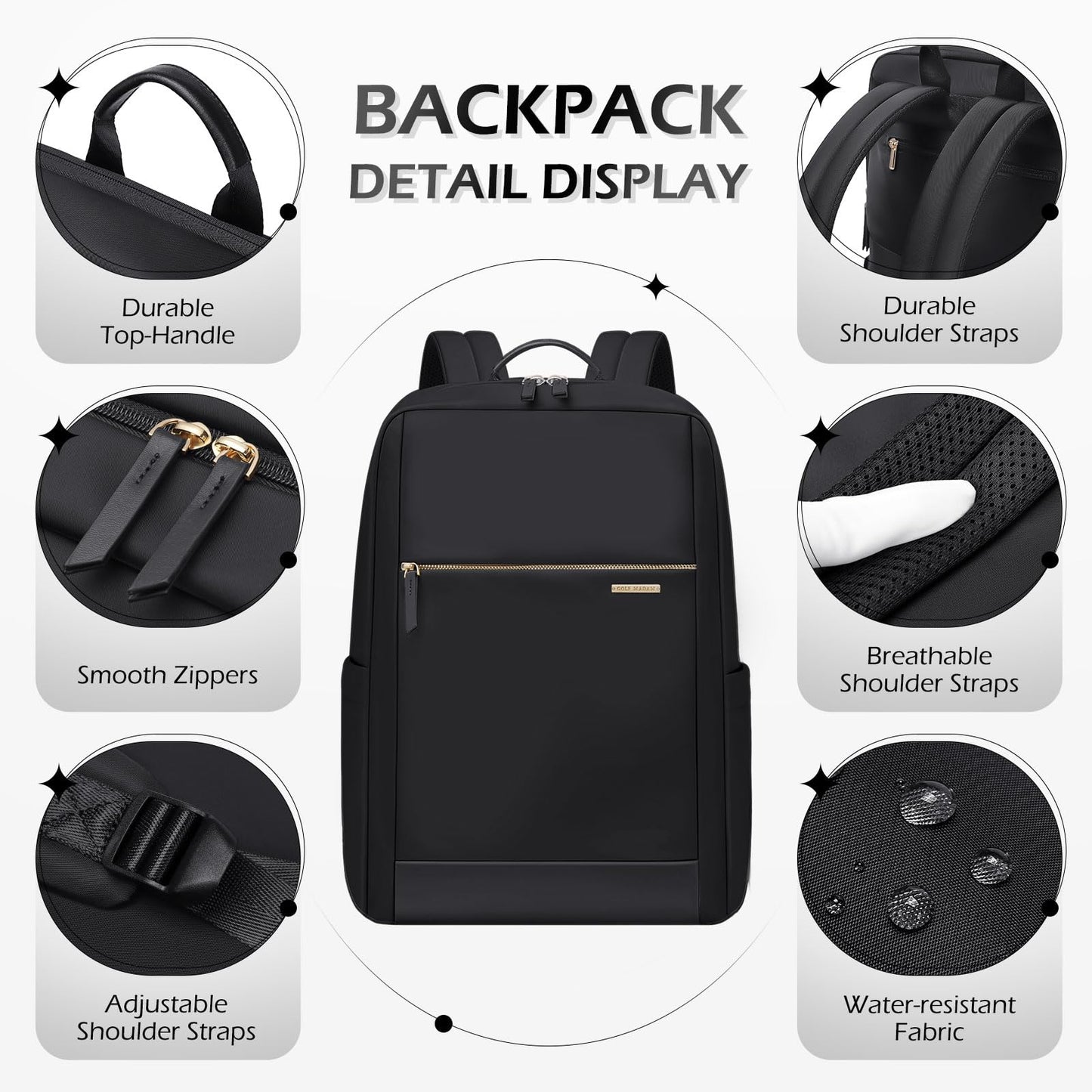 GOLF QUALITY Laptop Backpack for Women, 15.6 Inch Work Business Backpacks Purse for Women College Casual, Large Capacity Nurse Bag Travel Bag Anti Theft Daypack Computer Backpack, Black