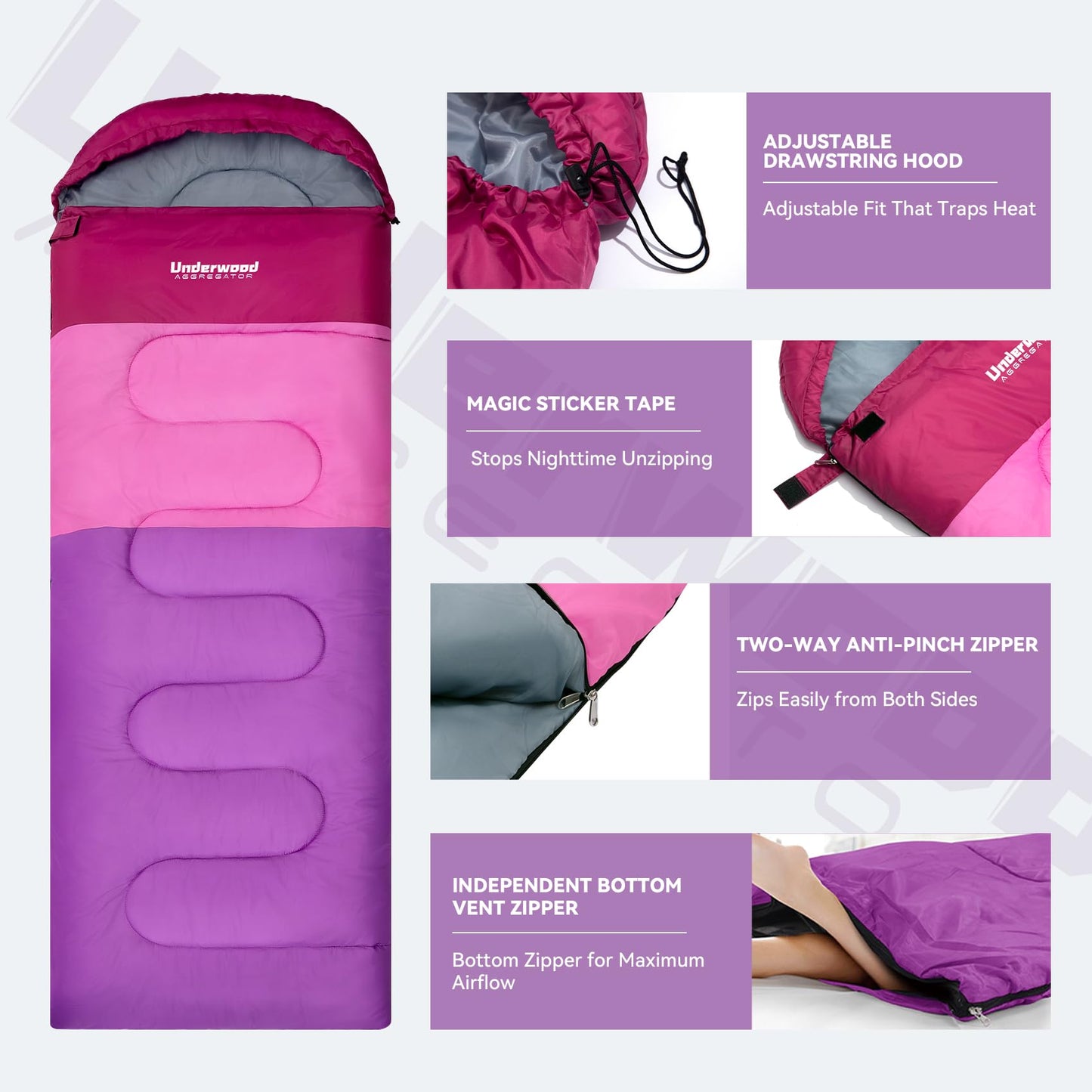 Camping Sleeping Bags for Adults Kids - Lightweight Sleeping Bag for Camping, Compact Backpacking Gear for Boys, Girls, Youths, Teens, Hiking Outdoor Travel Essentials for Warm & Cold Weather