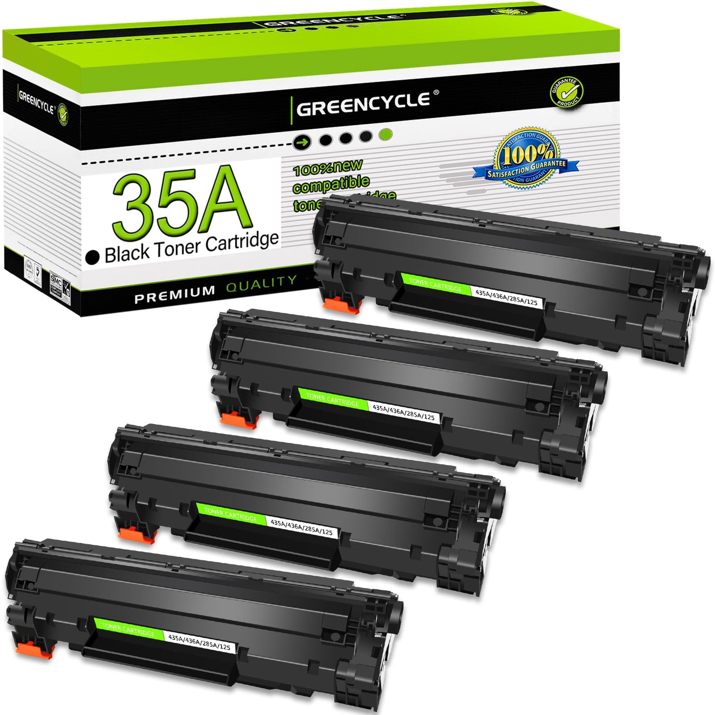 GREENCYCLE CB435A 35A Black Toner Cartridge Replacement for Laserjet P1005 P1006 P1007 Pack of 4