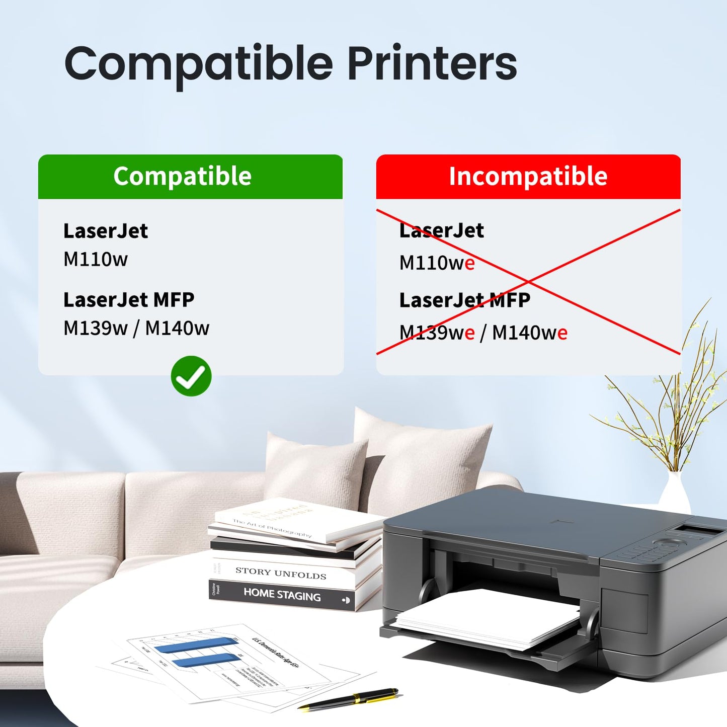 XJI 141X Toner Cartridges with Chip Compatible Replacement for HP 141A Black LaserJet Toner Cartridge W1410A 141X W1410X Ink, for Laser Jet M110w MFP M139w M140w Printer Black 2 Pack