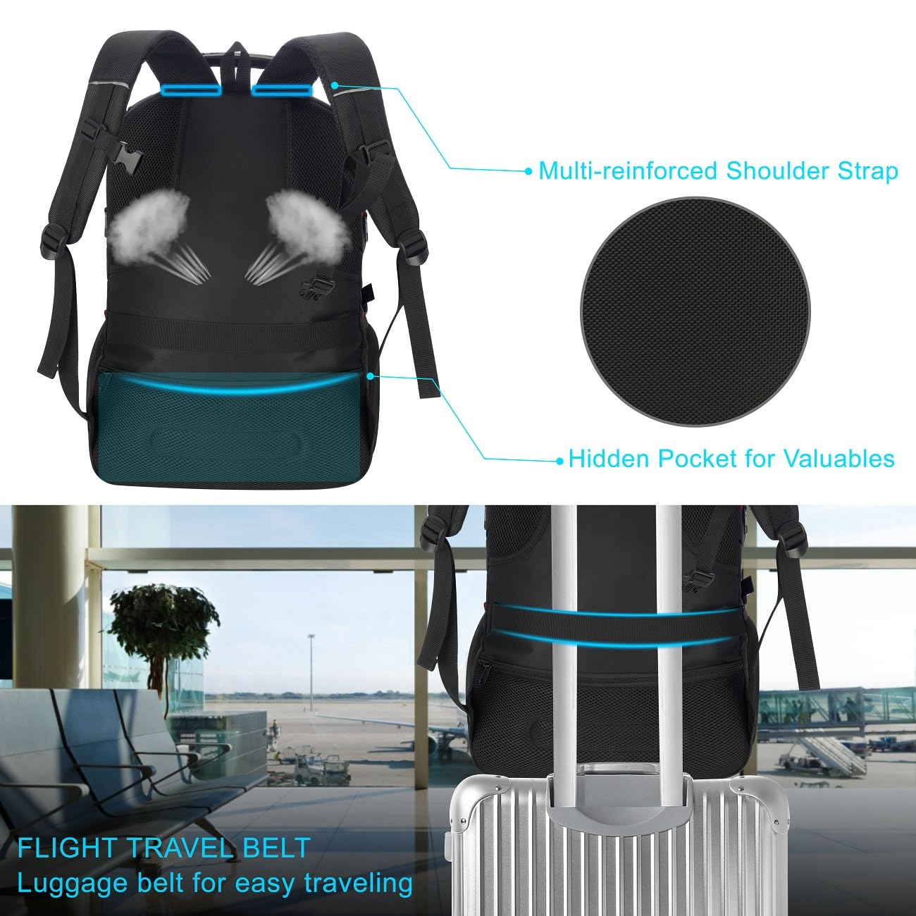 18.4in Men Laptop Backpack with Shoe Compartment for Gym Hiking Business,Large Travel Bag with PC Compartment,Black