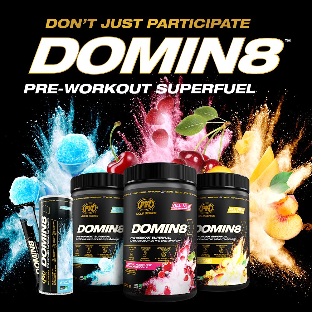 PVL Gold Series Domin8 | Pre-workout Superfuel - full dose Preworkout - 520 g - Peach Mango Punch