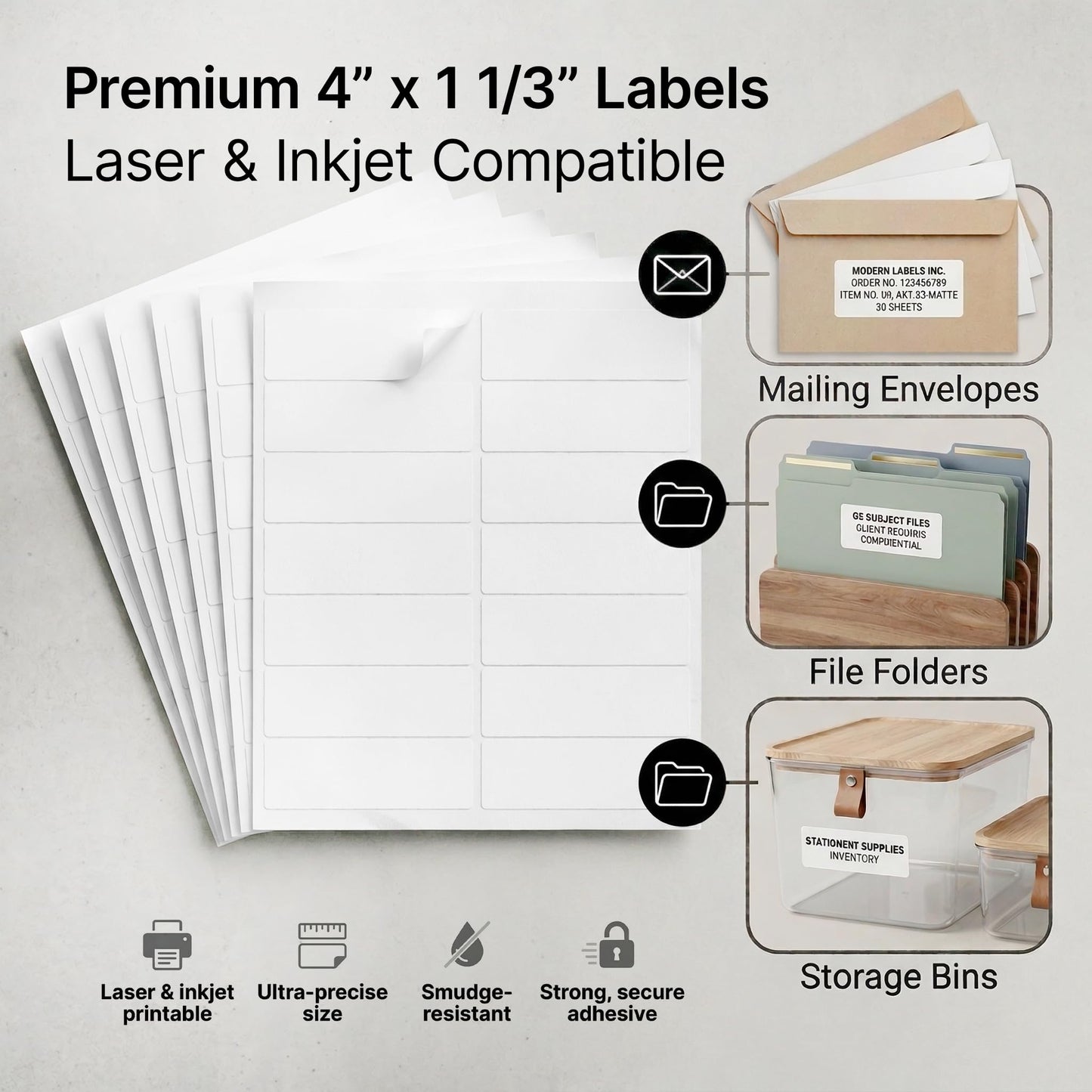 4" X 1 1/3" Matte White Printable Labels Compatible with Inkjet and Laser Printers - 500 Sheets, 7000 Total Paper Stickers for Addresses, Mailing, and Barcodes - Spartan Industrial Template R018