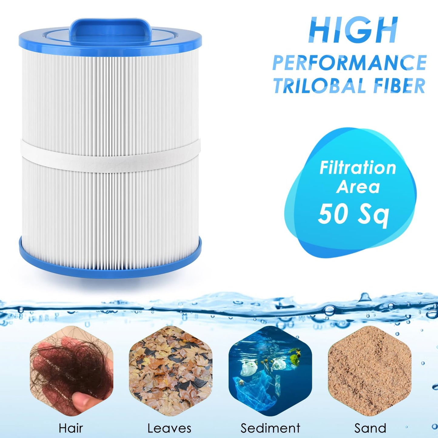 PACETAP Spa Filter Replacement for PAS50SV-F2M, 2 Pack Hot Tub Spa Filter Cartridge Compatible with Artesian Spas, Tidal Fit Swim 06-0006-12, 06-0005-12, 6CH-502, PAS50SV-F2M, FC-0311