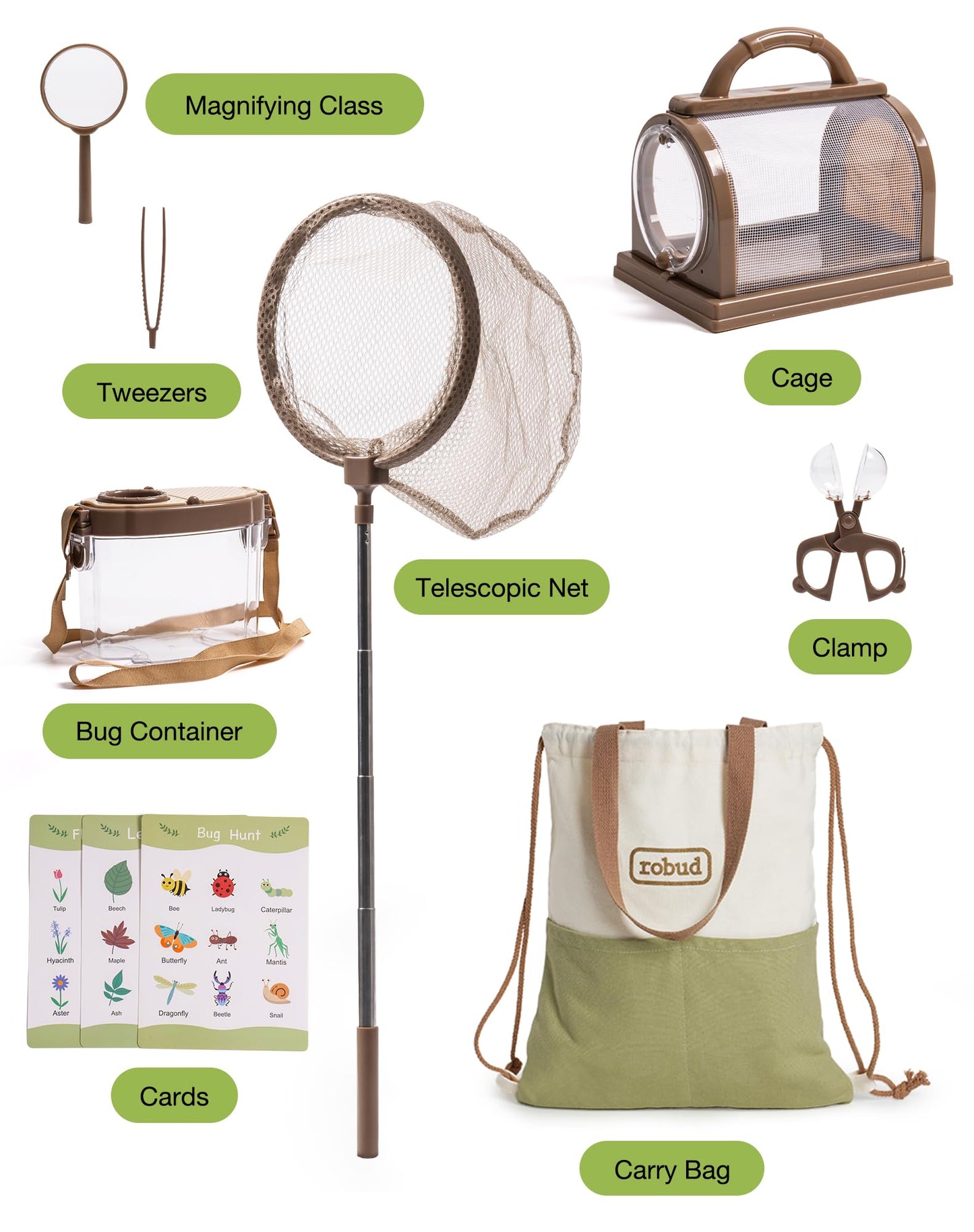 ROBUD Kids Explorer Kit, Bug Catcher Kit with Costume Set, Outdoor Exploration Set for Camping, Montessroi Toy for Kids Coming Closer to Nature，WRP07