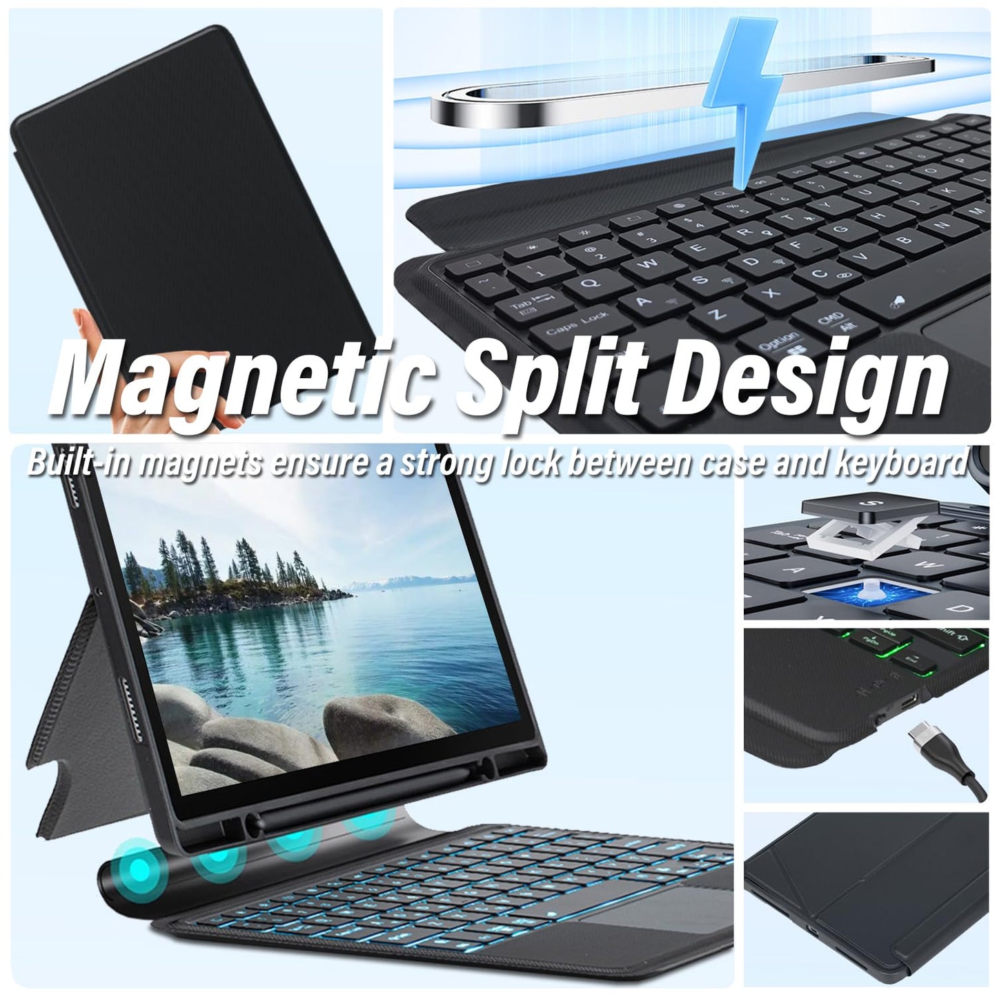 Backlit Touchpad Keyboard Case for Samsung Galaxy Tab A9 Plus 11 inch 2023, Backlight Multi-Angle Kickstand,Portrait/Landscape Stand Detachable Magnetic Cover Case for Tab A9+ (X210/X216/X218)