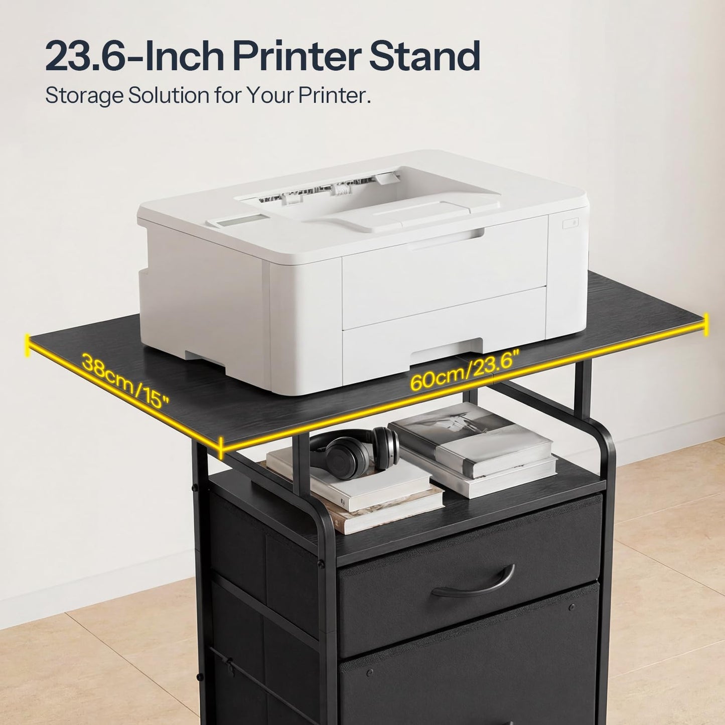 HOOBRO Printer Stand, Printer Table on Wheels, Storage Cart with 2 Drawers, Movable Printer Holder, for Office, Living Room, Black BB15UPS01