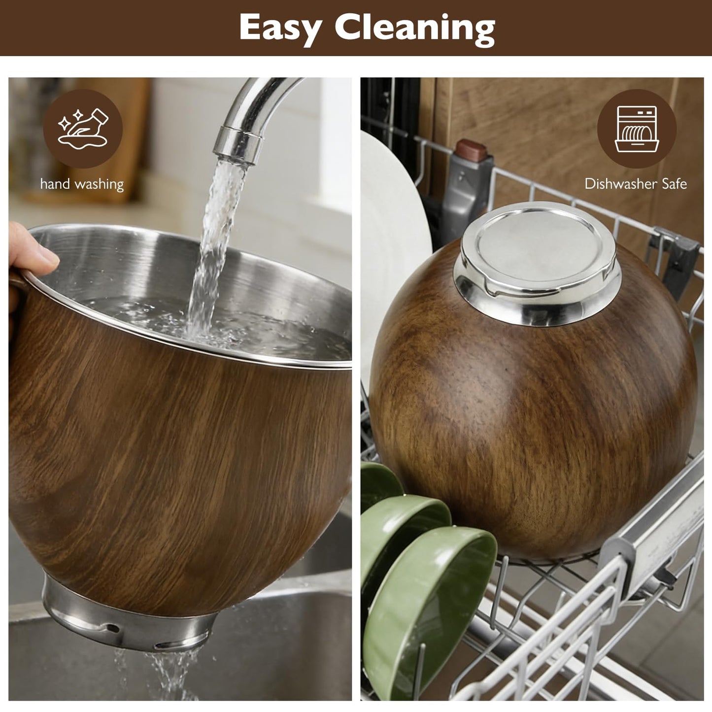 Premium Wood Mixing Bowl, Compatible with 4.5-5 Qt Tilt-Head Stand Mixers, Natural True Wooden Bowls,Suitable for K45SS, KSM75, KSM90, KSM100, KSM150, Dishwasher Safe, Heavy Duty, No Residue
