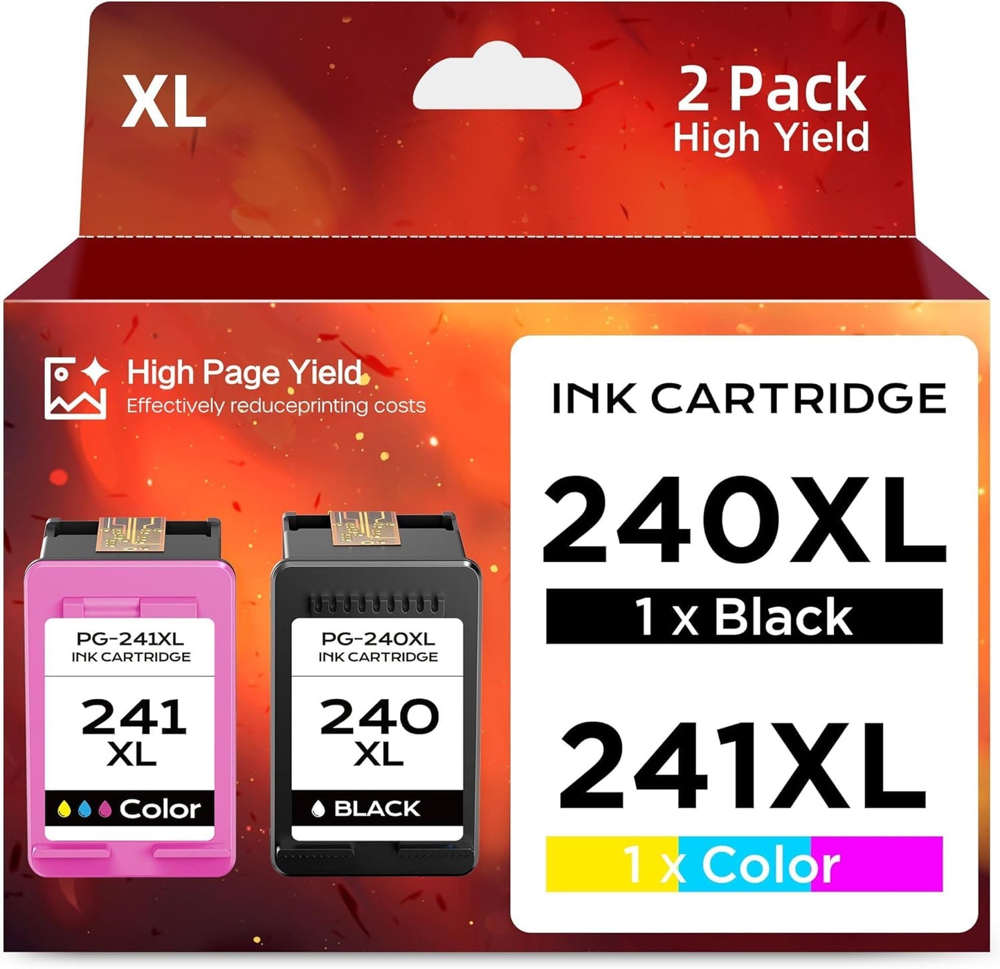 PG-240XL/CL-241XL Ink Cartridge Combo Pack Replacement for Canon 240XL 241XL PG240 CL241 for MG3620 MG3600 TS5120 TS5100 MG3220 MG3520 MG2120 MX472 Printer (2 Pack, 1 Black, 1 Tri-Color)